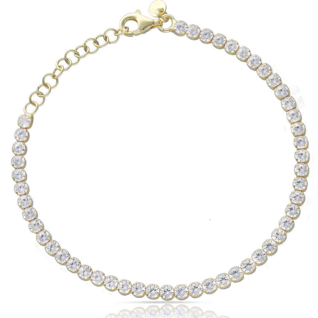 Pulsera riviere tenis de Plata de ley 925 chapada en Oro Circonitas 3mm
