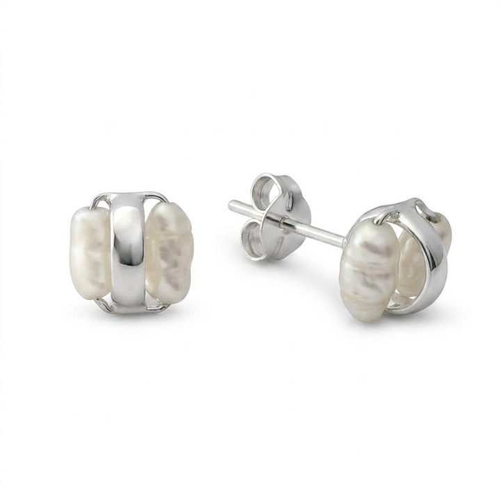 Pendientes perlas y banda de Plata de ley 925