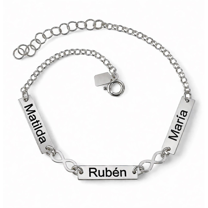Pulsera chapas personalizadas con nombres e infinitos de Plata de ley 925 1