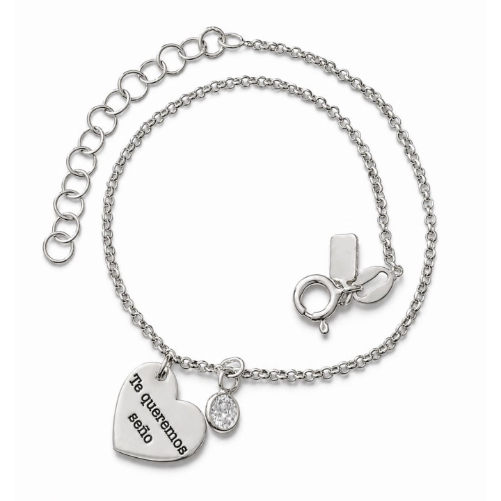 Pulsera corazón y circonita Te queremos seño de Plata de ley 925 1