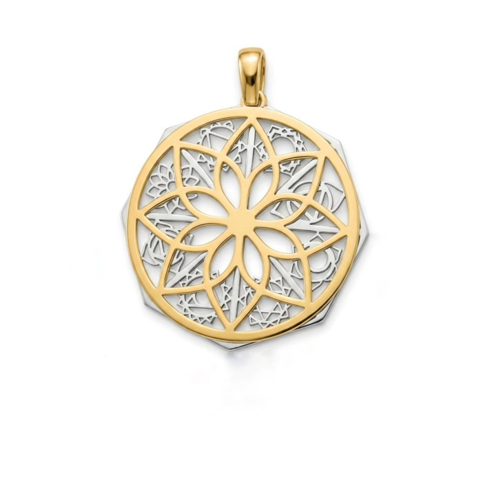 Colgante de Plata de ley 925 bicolor flor chakras 25mm