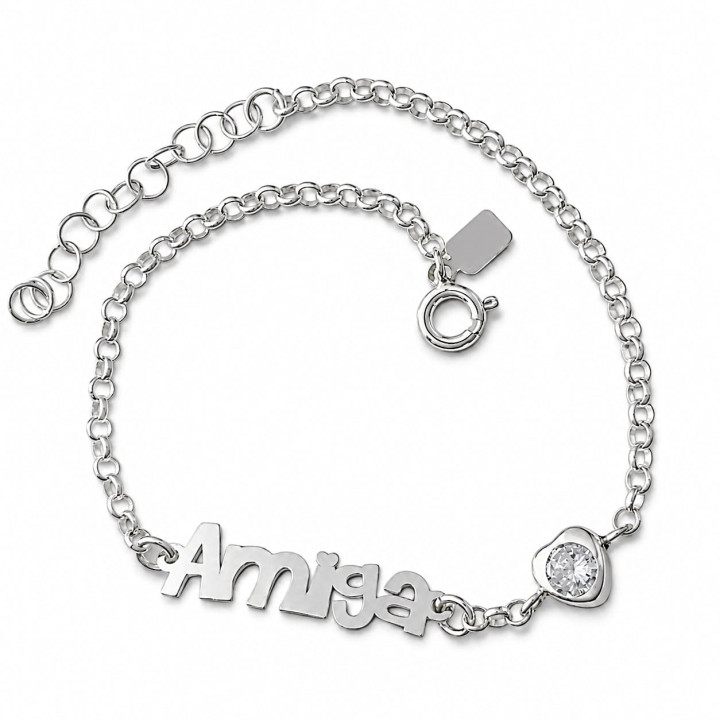 Pulsera Amiga de Plata de ley 925 y corazón con Circonita