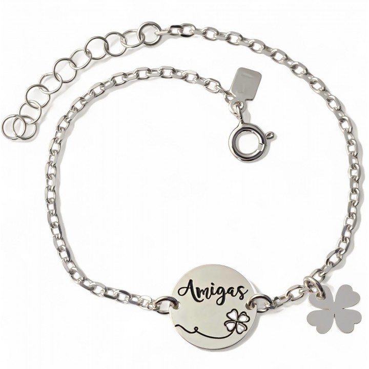 Pulsera amigas de Plata de ley 925 con trébol de la suerte colgante