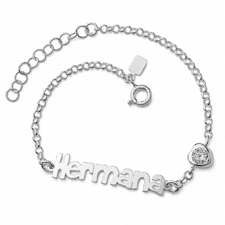 Pulsera hermana de Plata de ley 925 figura corazón con Circonita