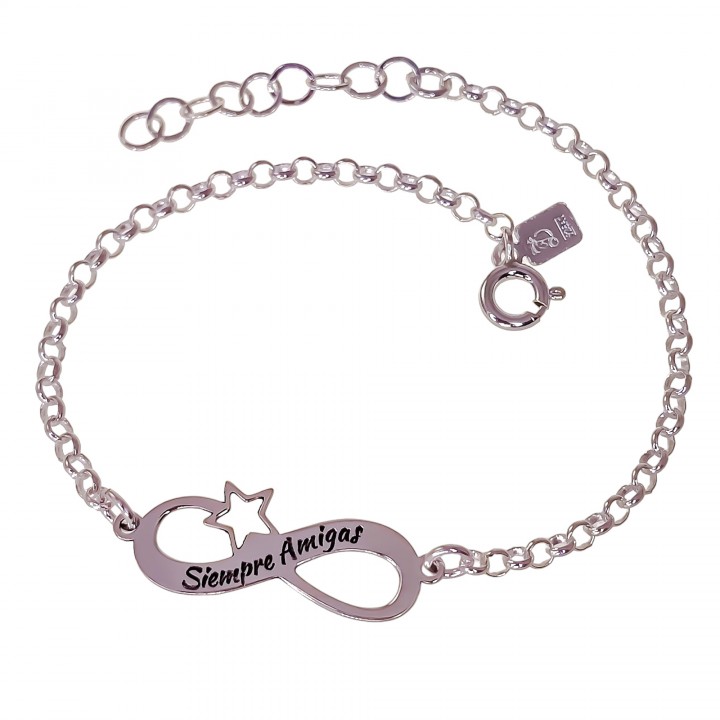 Pulsera infinito estrella calada Siempre Amigas de Plata de ley 925
