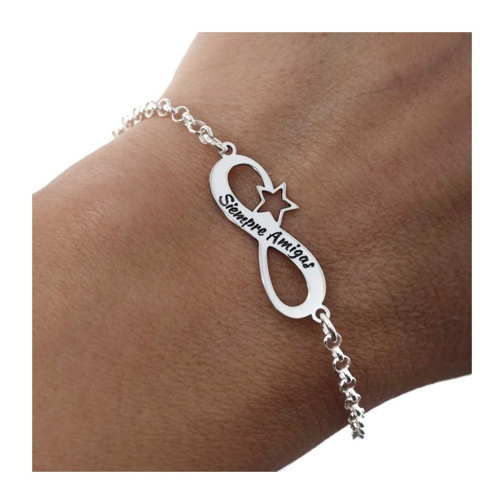 Pulsera infinito estrella calada Siempre Amigas de Plata de ley 925