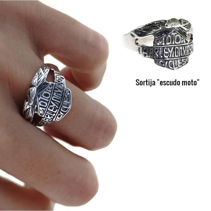 Anillo caballero escudo moto de Plata de ley 925