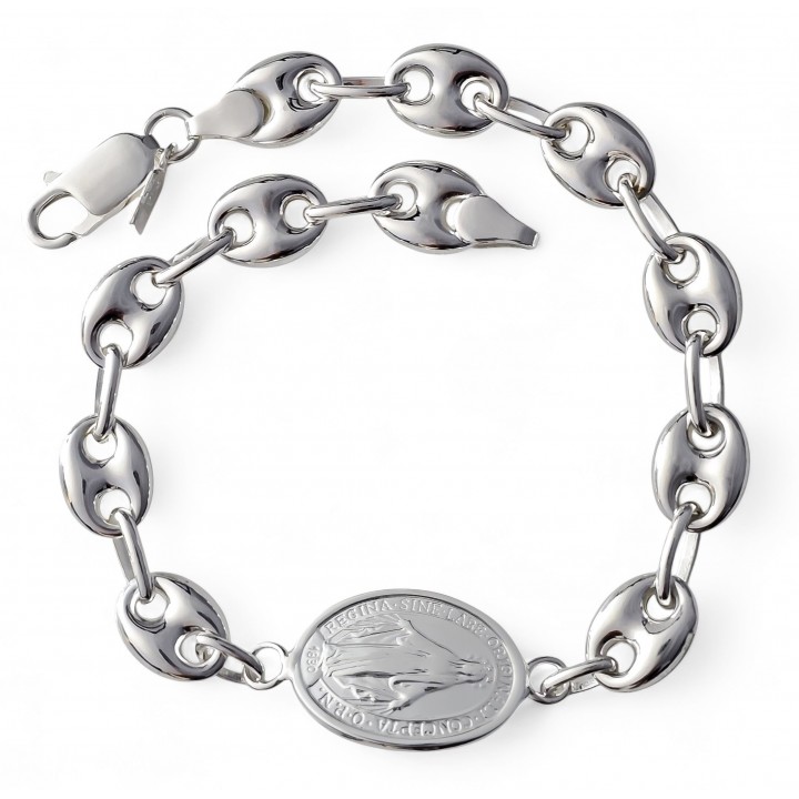 Pulsera calabrote de Plata de ley 925 con medalla de la Virgen Milagrosa