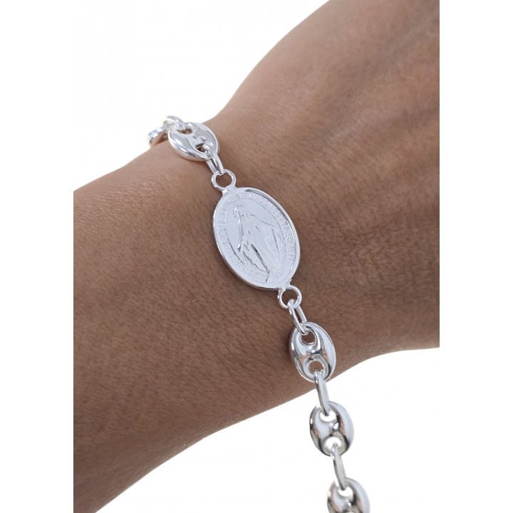 Pulsera calabrote de Plata de ley 925 con medalla de la Virgen Milagrosa