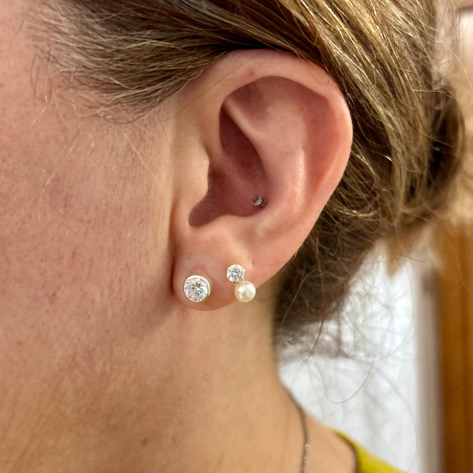 Pendientes chatón 6mm de Plata de ley con Circonita blanca 4