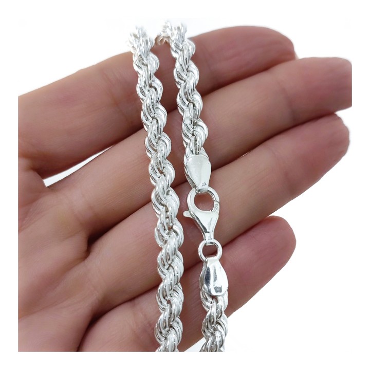 Cordón salomónico unisex hueco de Plata de ley 925 60cm y 6mm de grosor