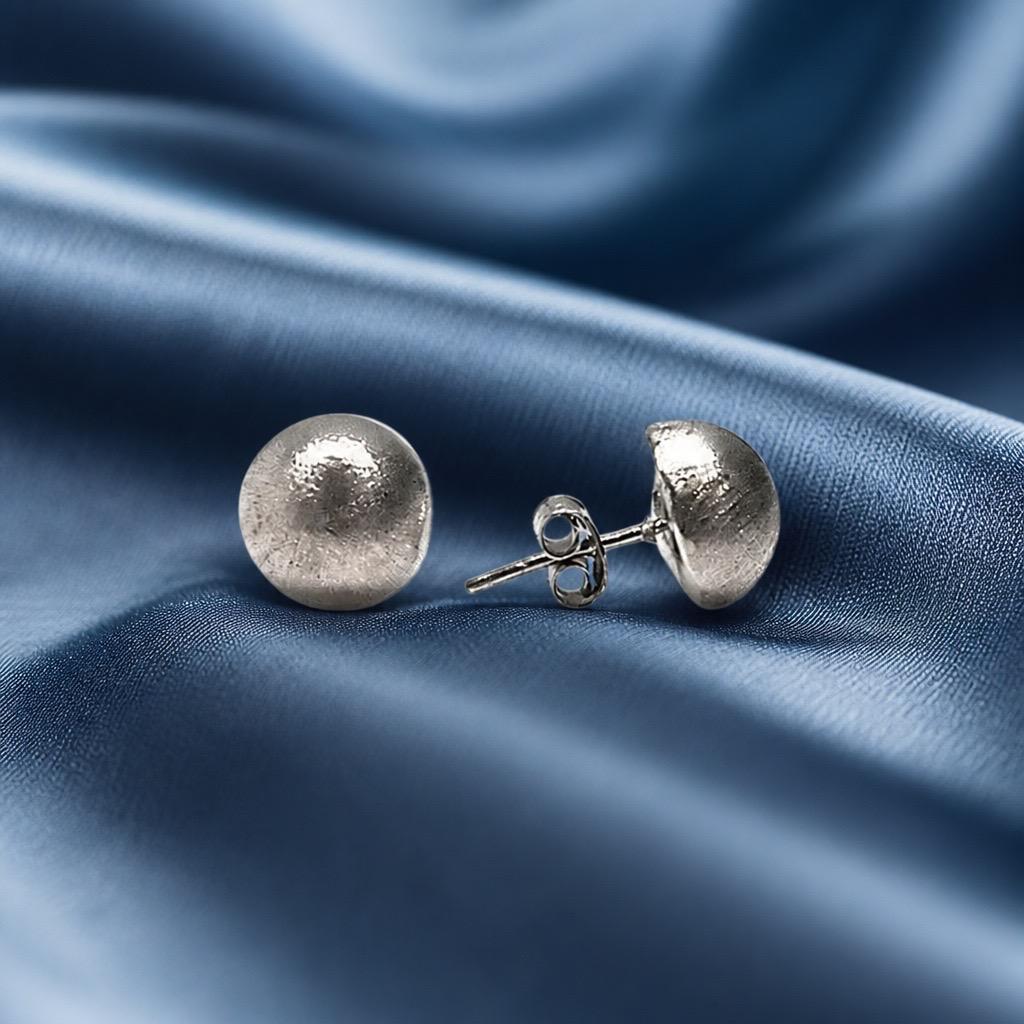 Pendientes media bola 10mm de Plata de ley matizada 3