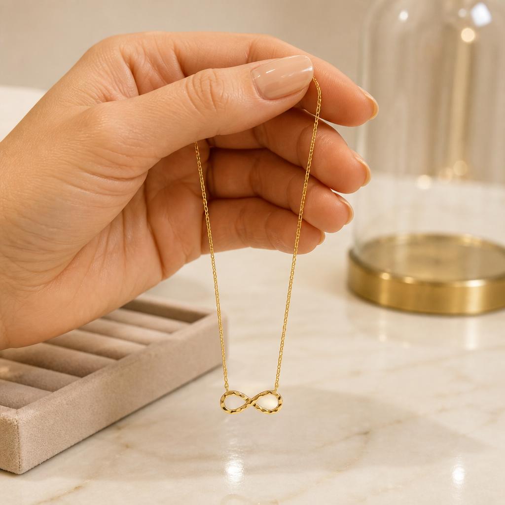Gargantilla símbolo infinito de Plata de ley chapada en Oro 4