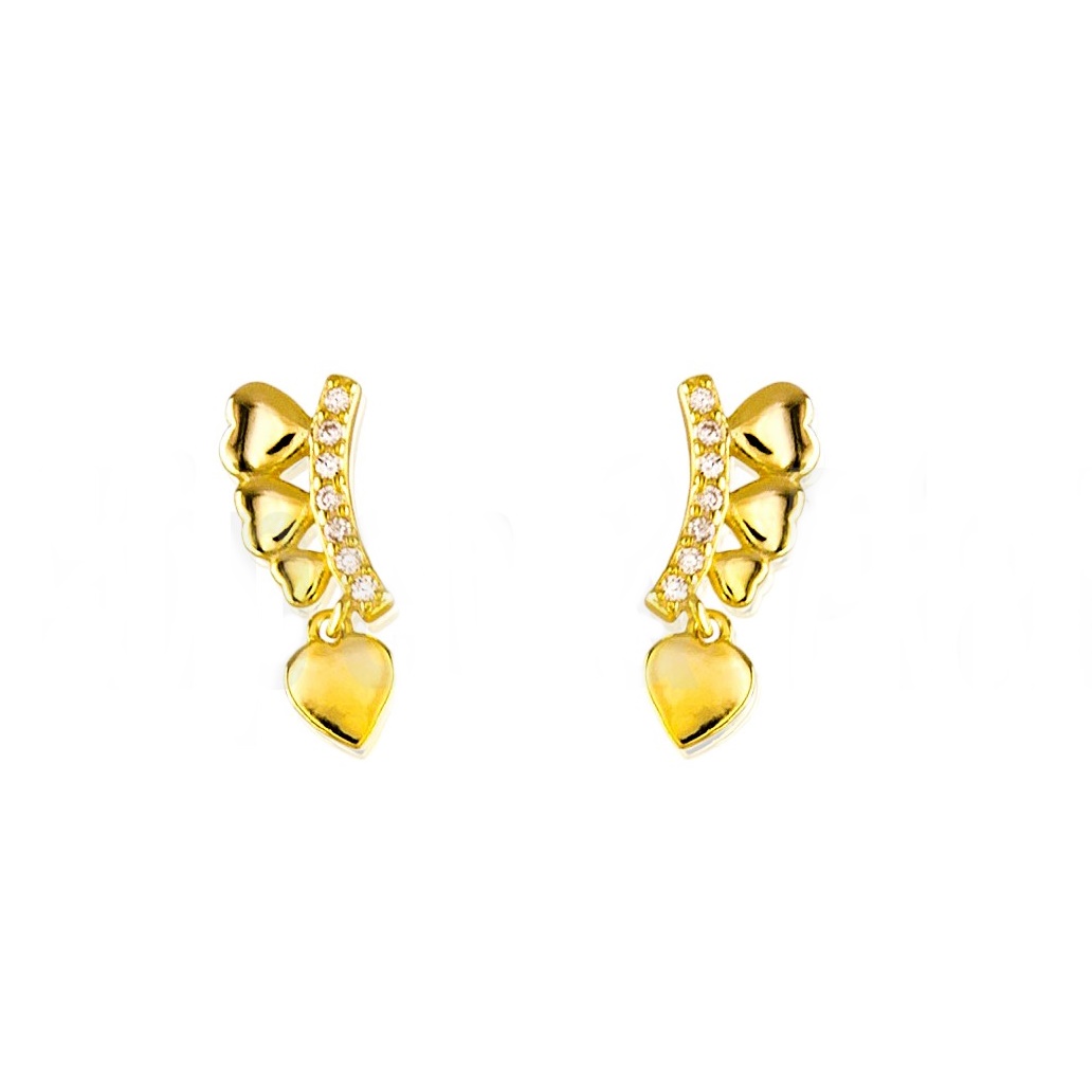 Pendientes Trepadores Plata de Ley Dorada Corazones | Minoplata