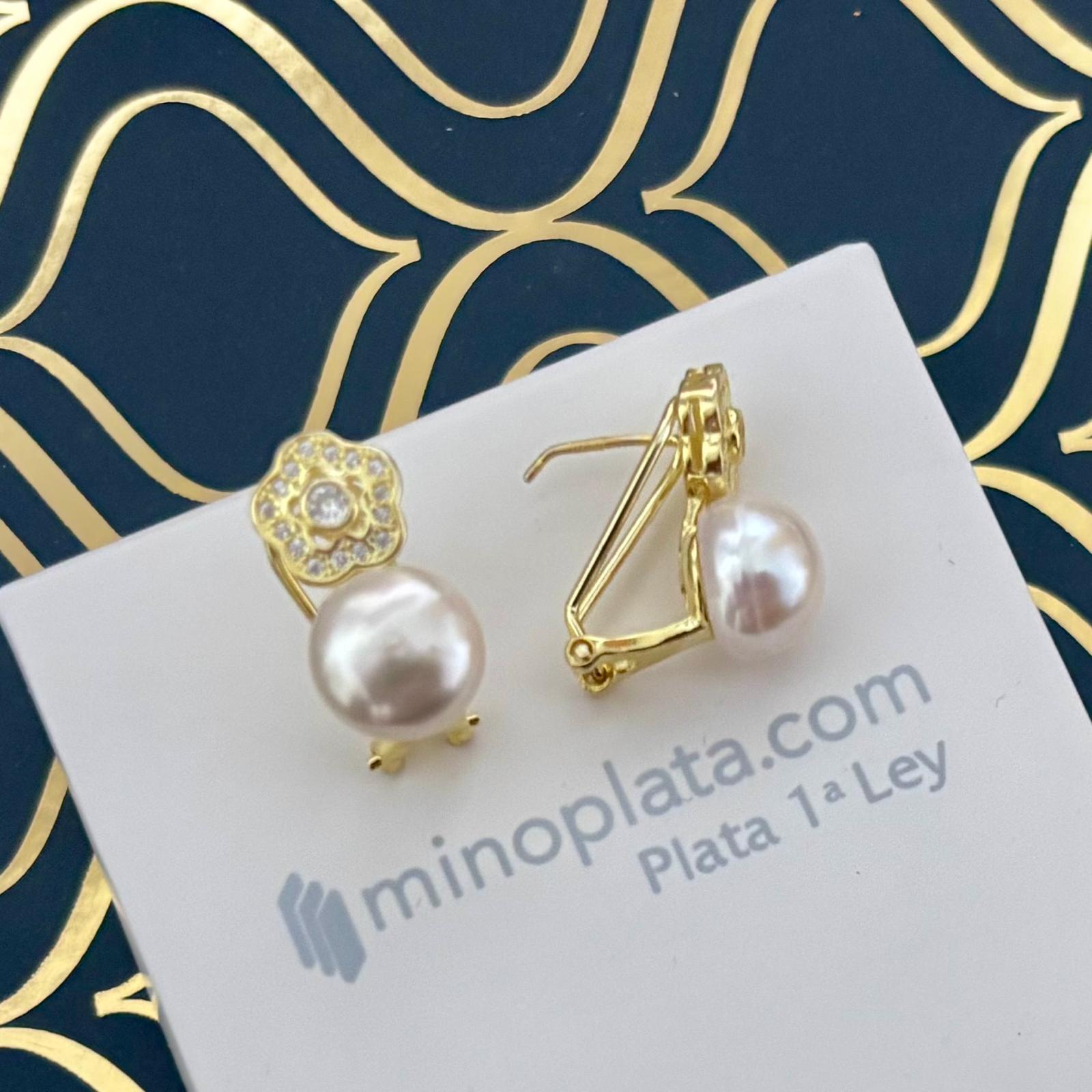 Pendientes Plata Dorada Perlas Cultivadas Cierre Omega | Minoplata