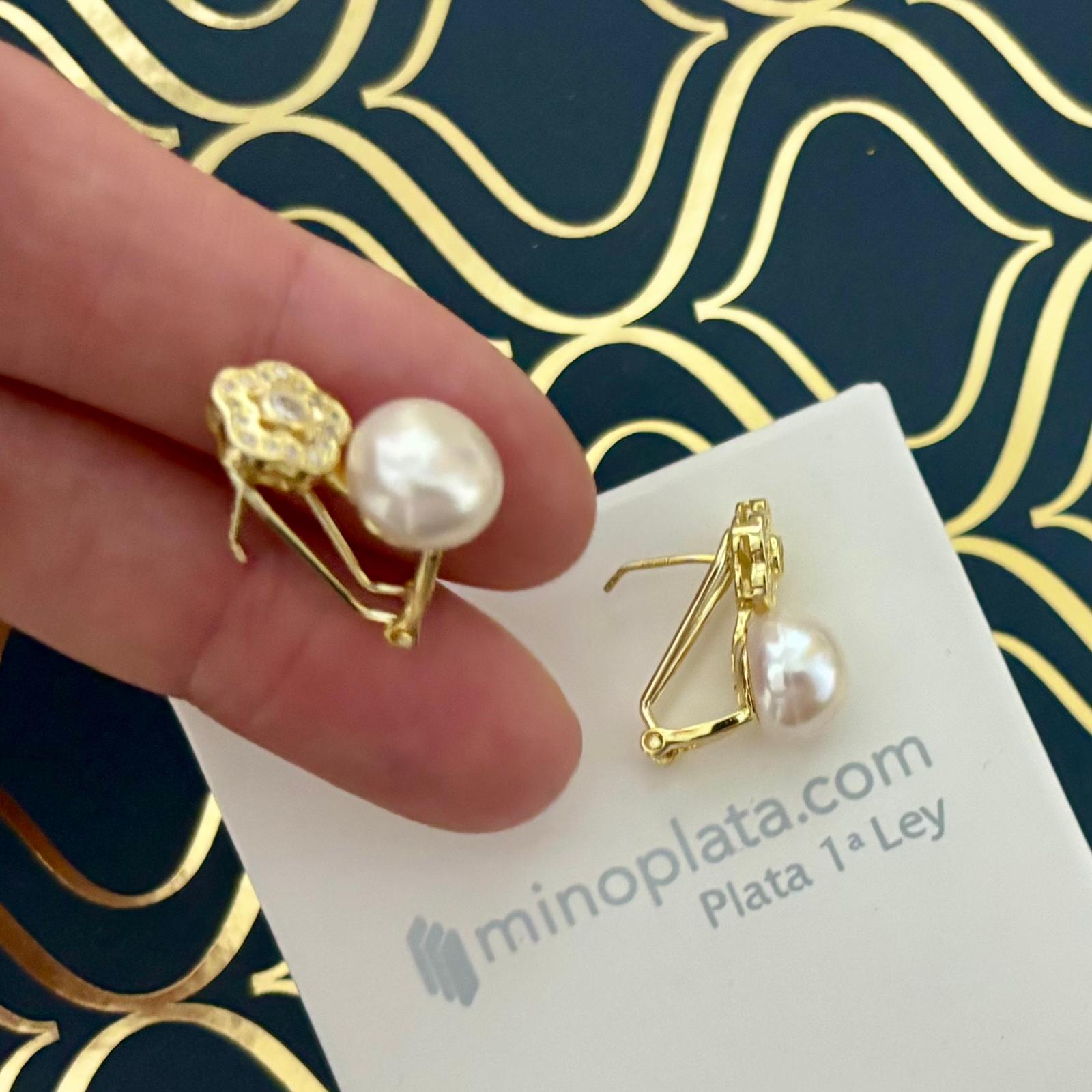 Pendientes Plata Dorada Perlas Cultivadas Cierre Omega | Minoplata 4