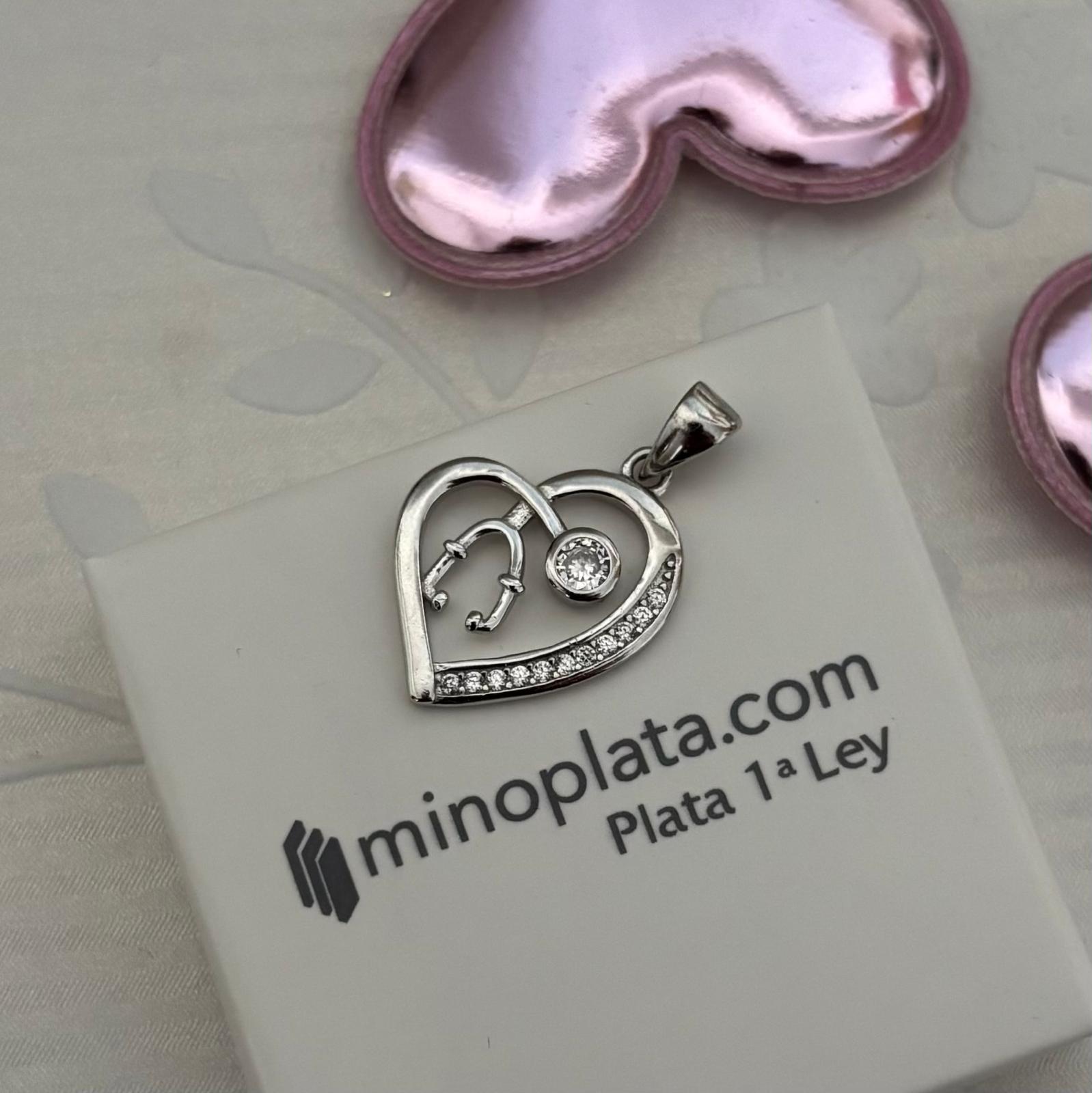 Colgante corazón fonendoscopio médica y enfermera de Plata con Circonitas 3