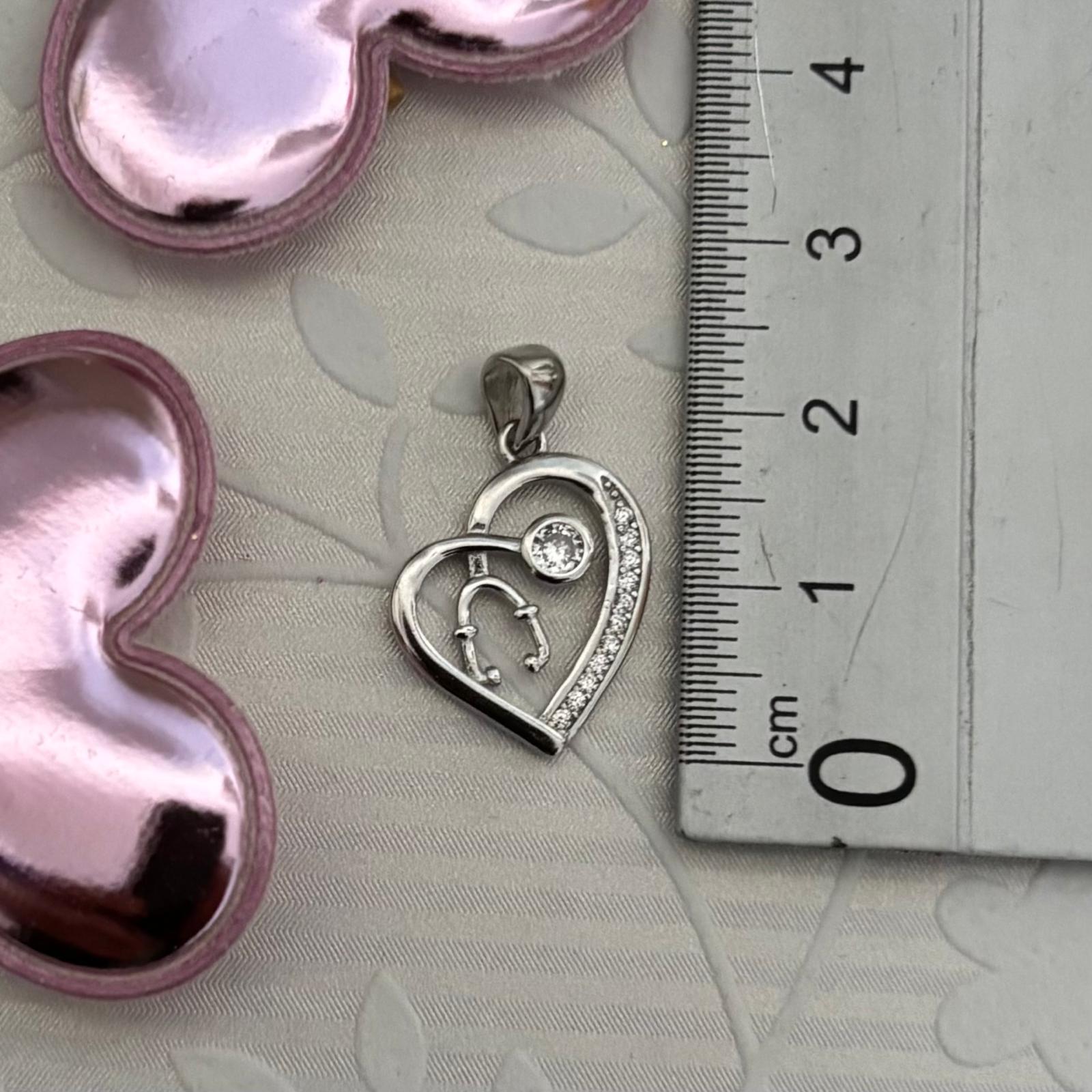 Colgante corazón fonendoscopio médica y enfermera de Plata con Circonitas 4