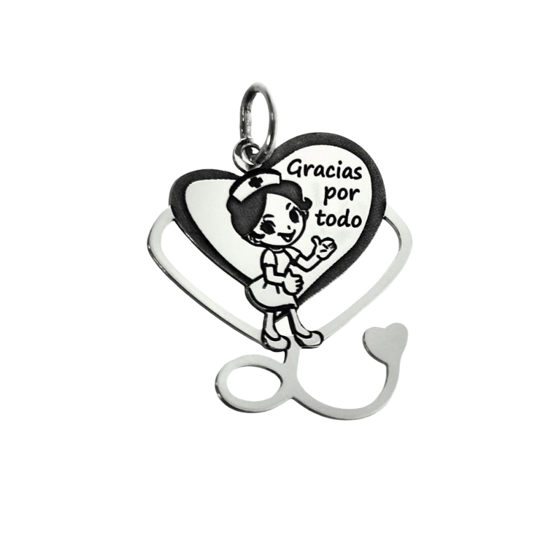 Colgante corazón fonendo enfermera "Gracias por todo" de Plata