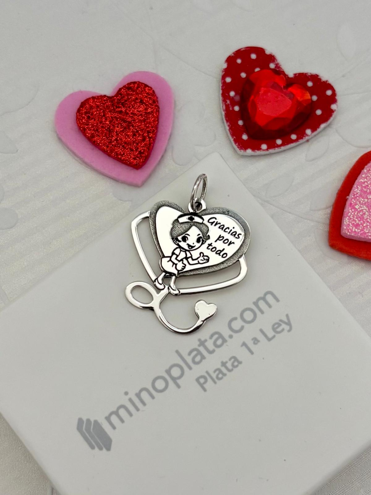 Colgante corazón fonendo enfermera "Gracias por todo" de Plata 4