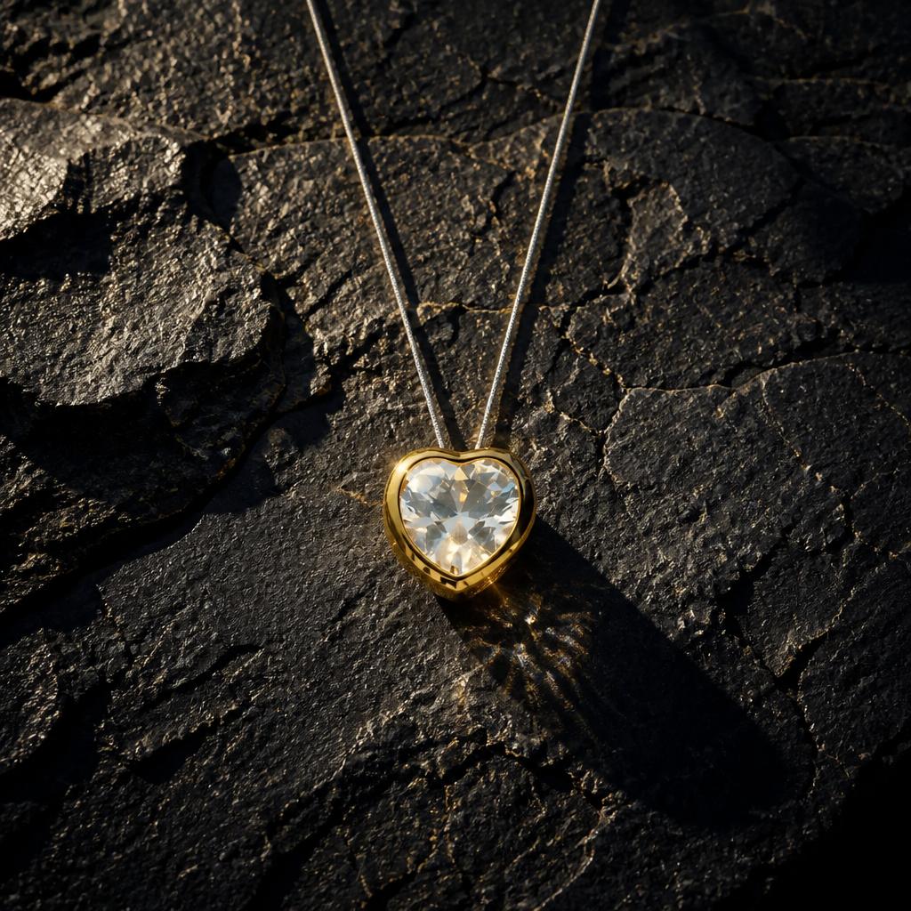 Gargantilla transparente corazón con Circonita de Plata de ley chapada en Oro 4