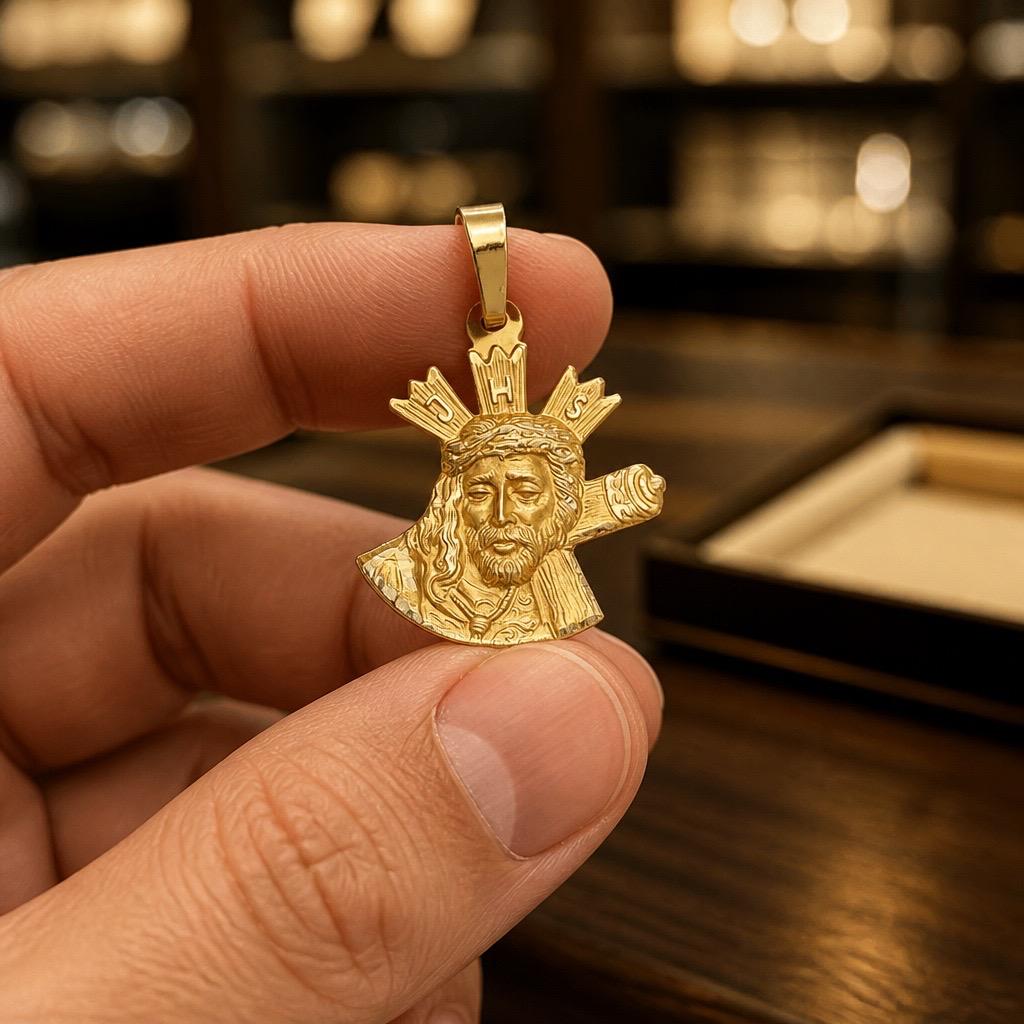 Medalla silueta Cristo del Gran Poder de Plata de ley bañada en Oro 20x26mm 5