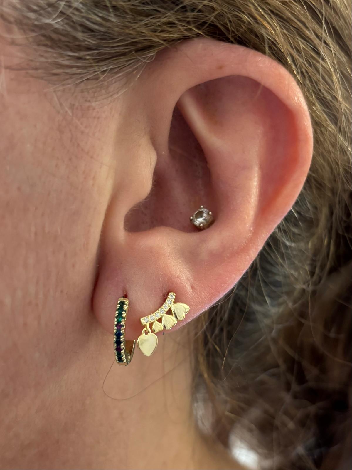 Pendientes Trepadores Plata de Ley Dorada Corazones | Minoplata