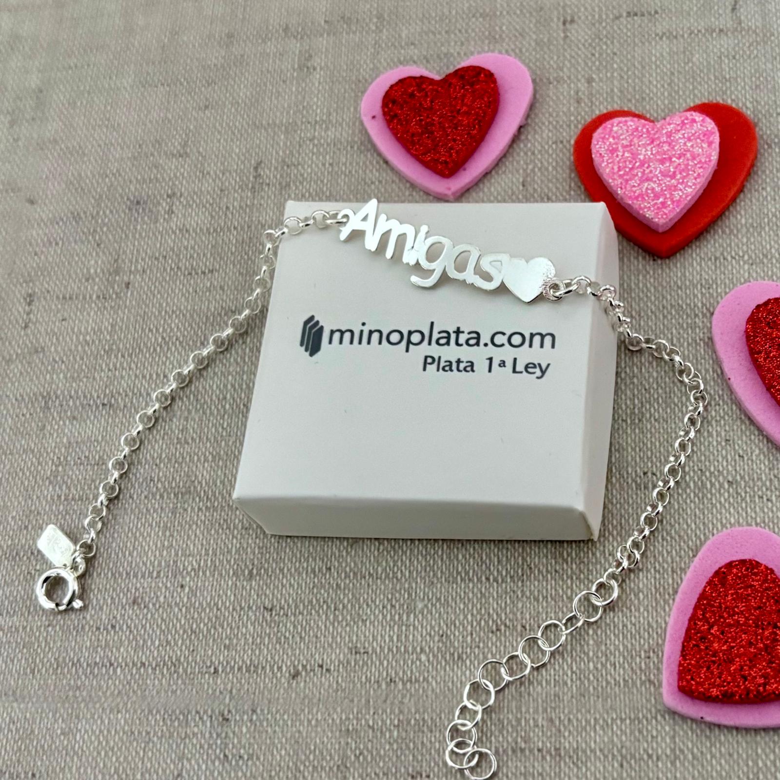 Pulsera amigas corazón de Plata de ley 925 3