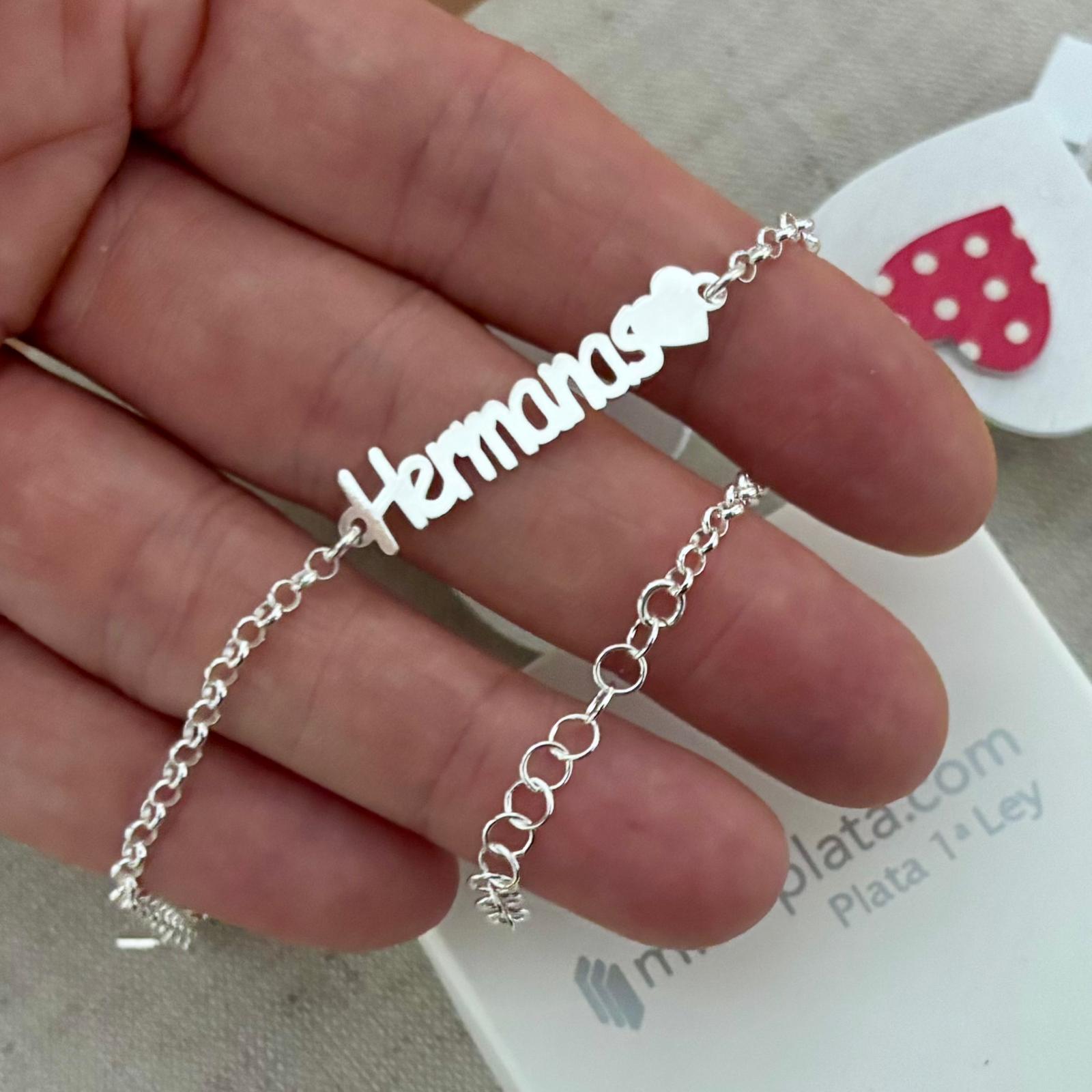 Pulsera hermanas de Plata de ley 925 con corazón 3