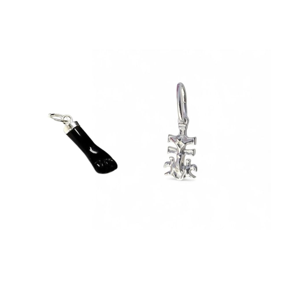 Set amuletos protección higa mano negra 15mm y cruz de Caravaca 10mm de Plata de ley
