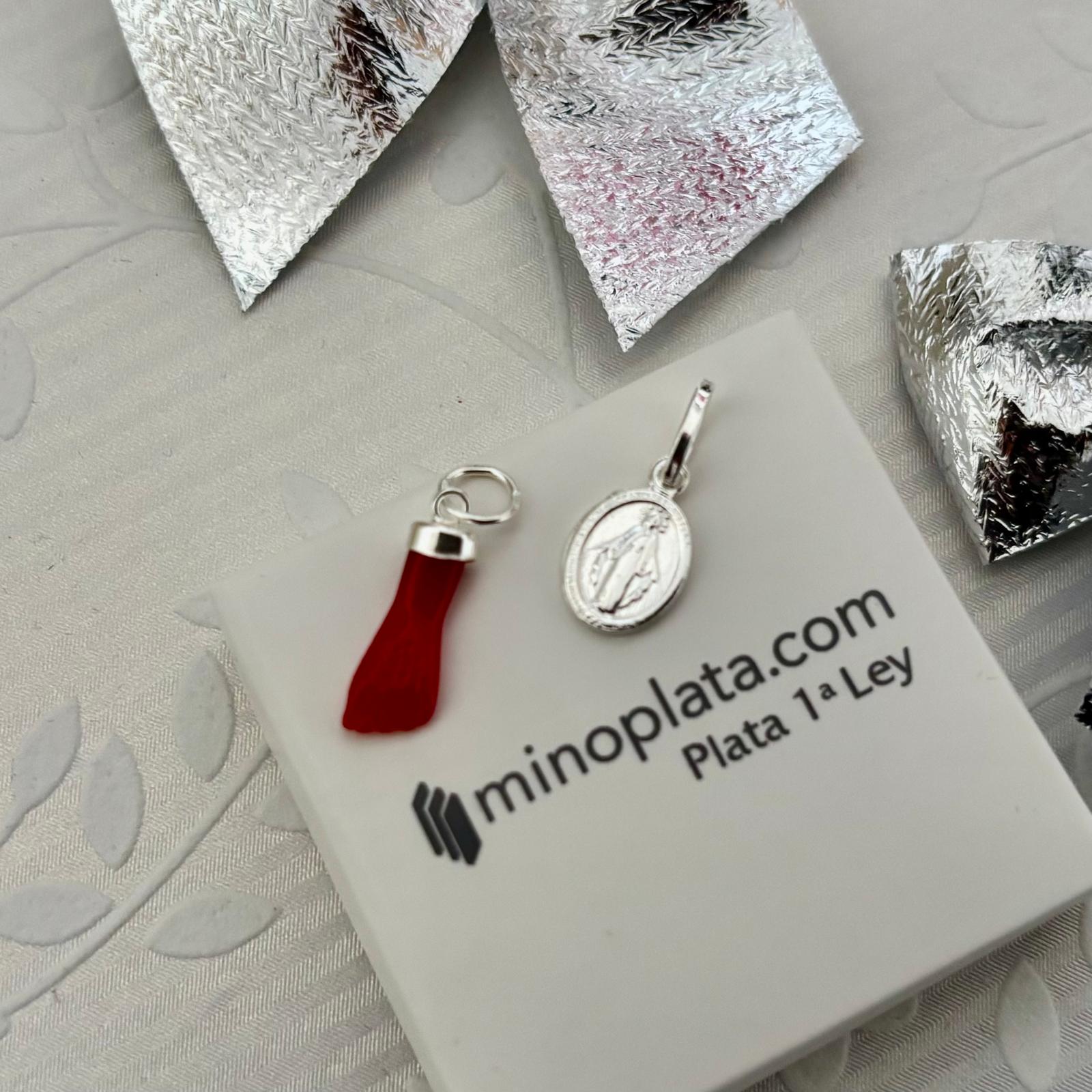 Set de amuletos higa roja 15mm y medalla Virgen Milagrosa pequeña 8mm de Plata de ley 925 4
