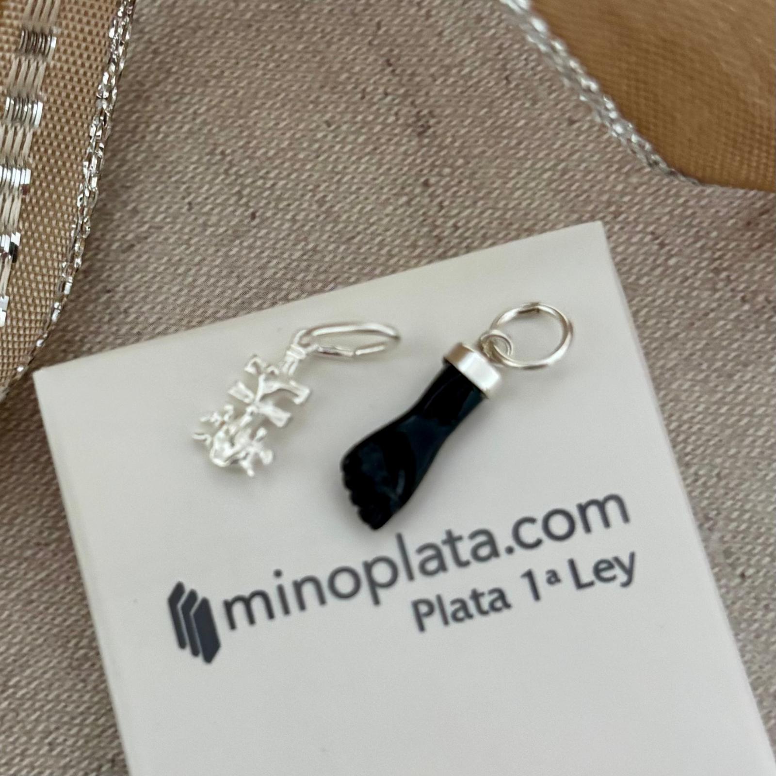Set amuletos protección higa mano negra 15mm y cruz de Caravaca 10mm de Plata de ley 3