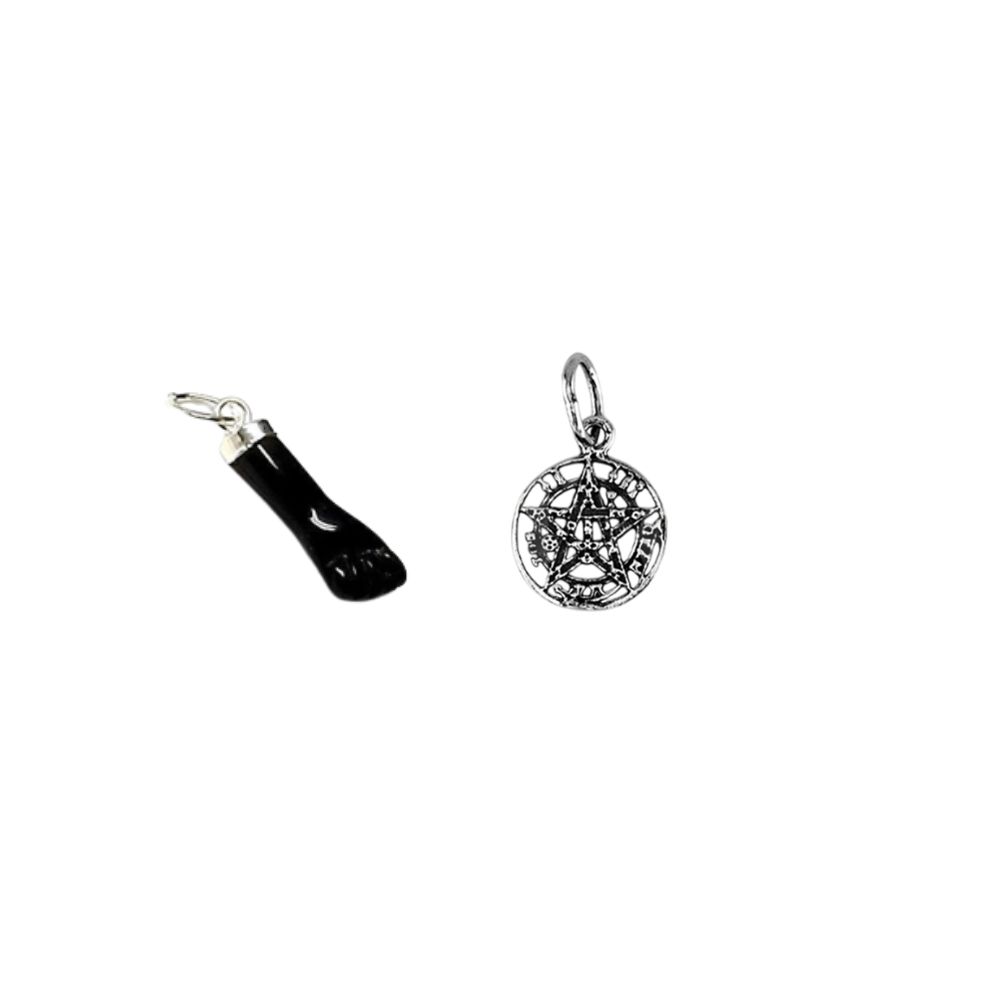 Set amuletos de protección puño higa negro 15mm y colgante tetragramatón 10mm de Plata