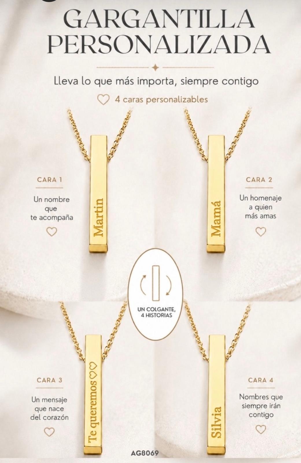 Gargantilla tubo personalizada a cuatro caras de Plata de ley chapada en Oro