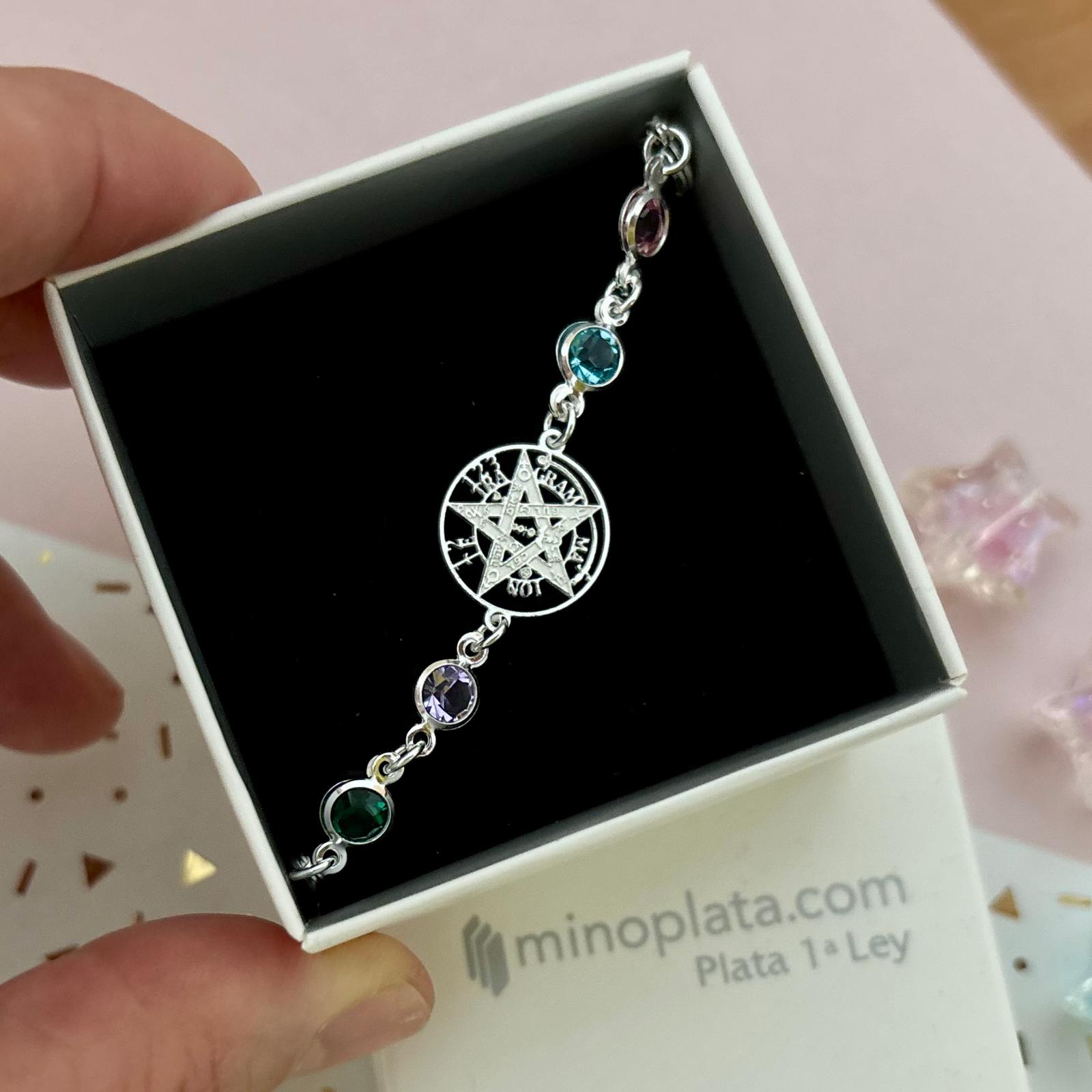 Pulsera tetragramaton con piedras de colores en Plata de ley 925 4