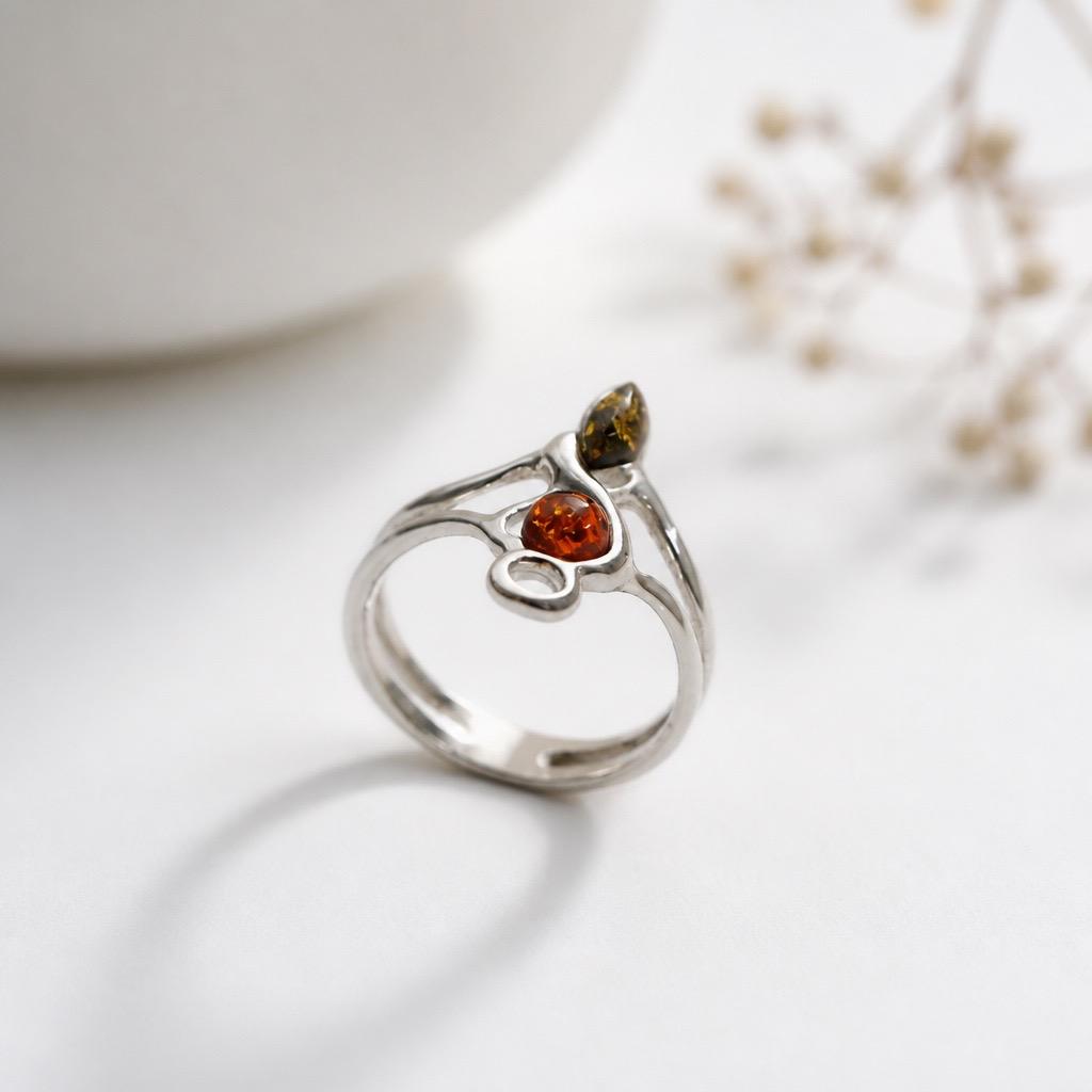 Anillo de Plata de ley 925 con ámbar natural talla 15 3