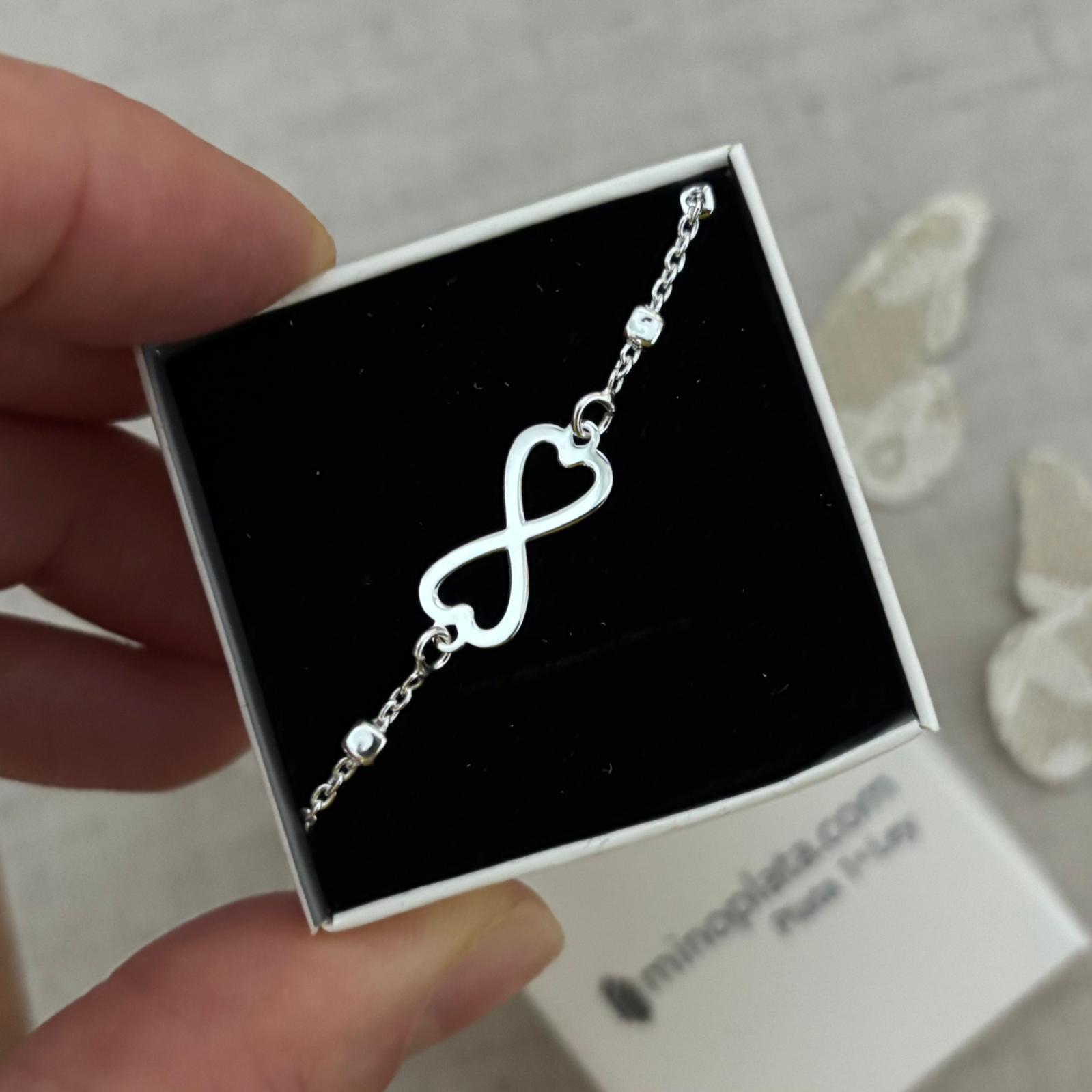 Pulsera bolitas infinito corazón de Plata de ley 925 4