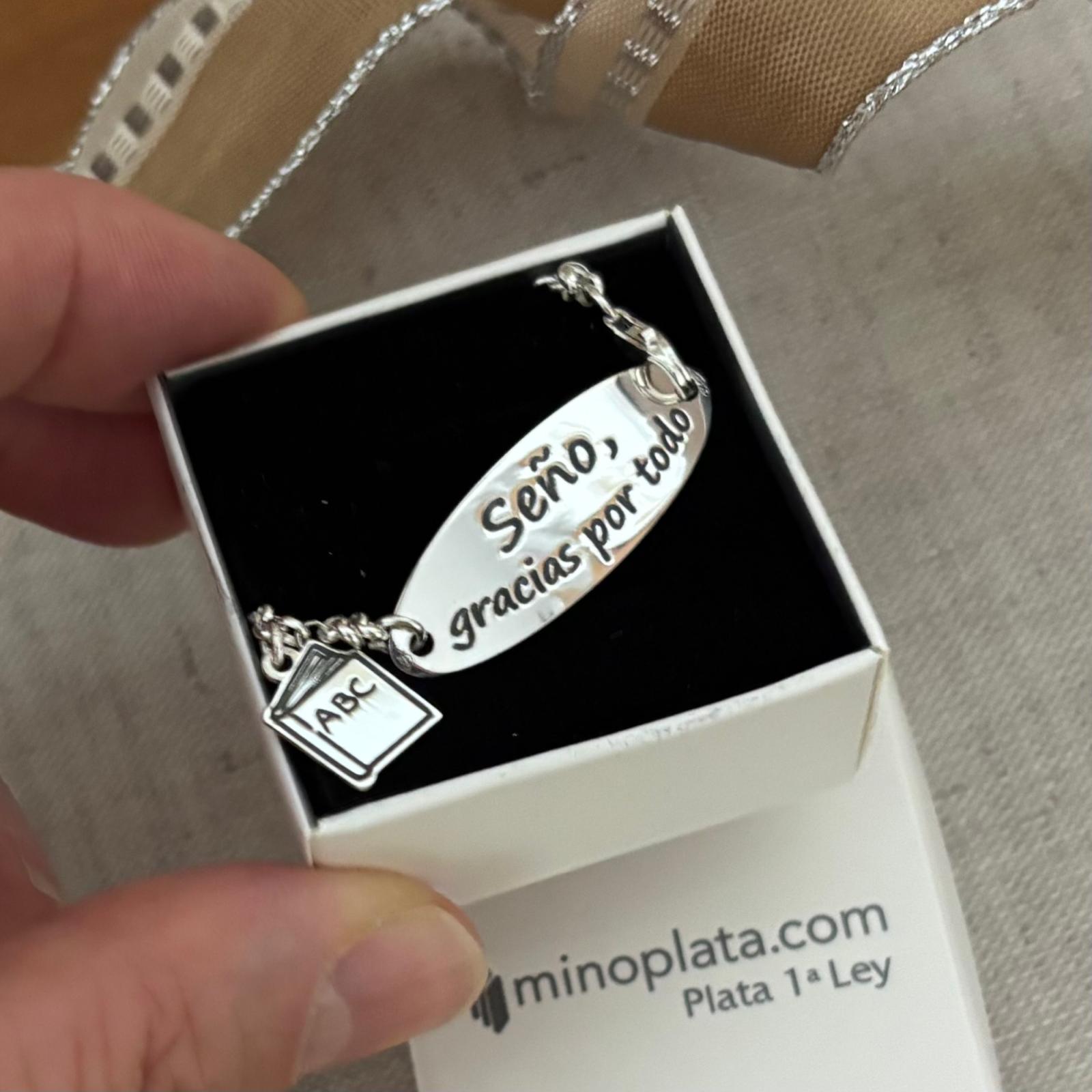 Pulsera profesora de Plata de ley "seño gracias por todo" 5