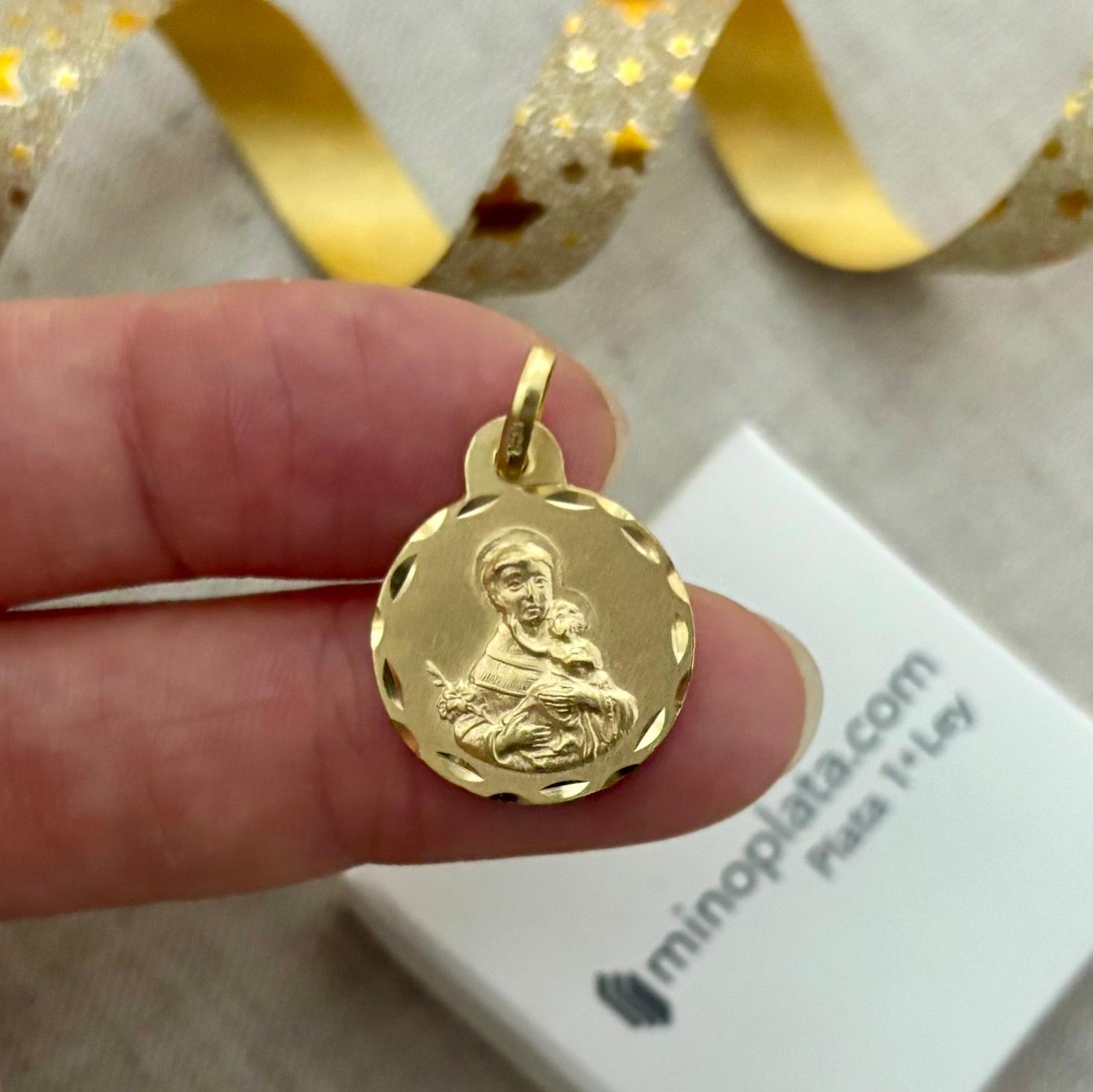 Medalla de San Antonio 17mm de Plata de ley chapada en Oro