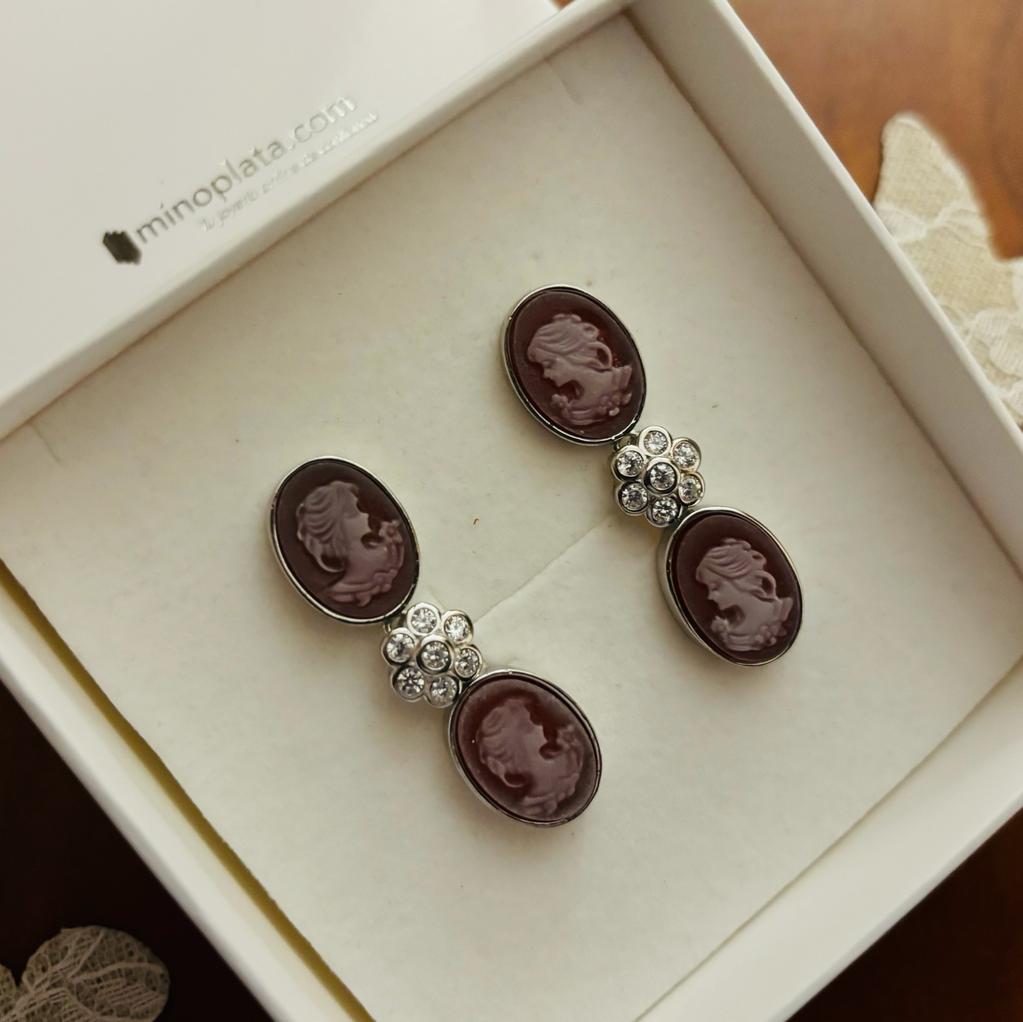 Pendientes Camafeo flor de Plata de ley con Circonitas 5
