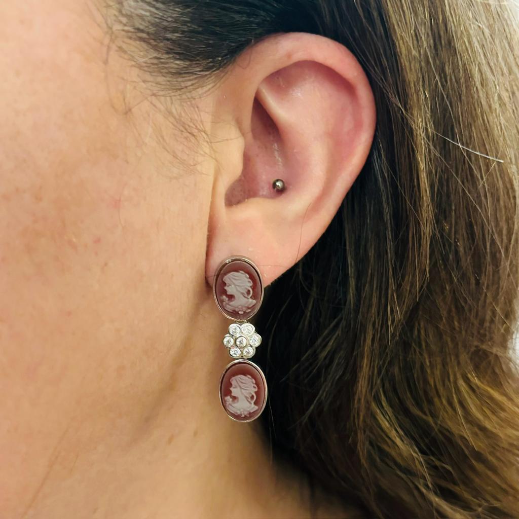 Pendientes Camafeo flor de Plata de ley con Circonitas 3