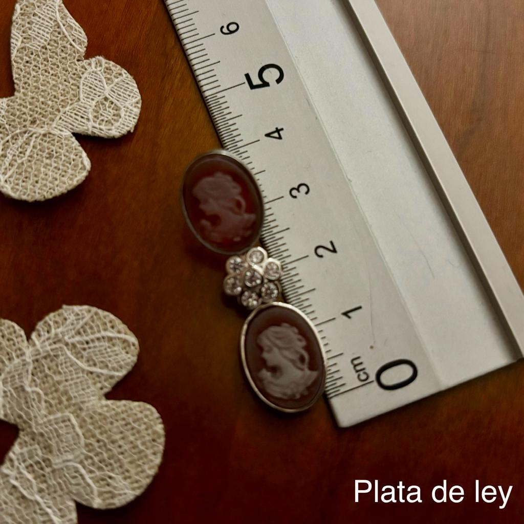 Pendientes Camafeo flor de Plata de ley con Circonitas 4