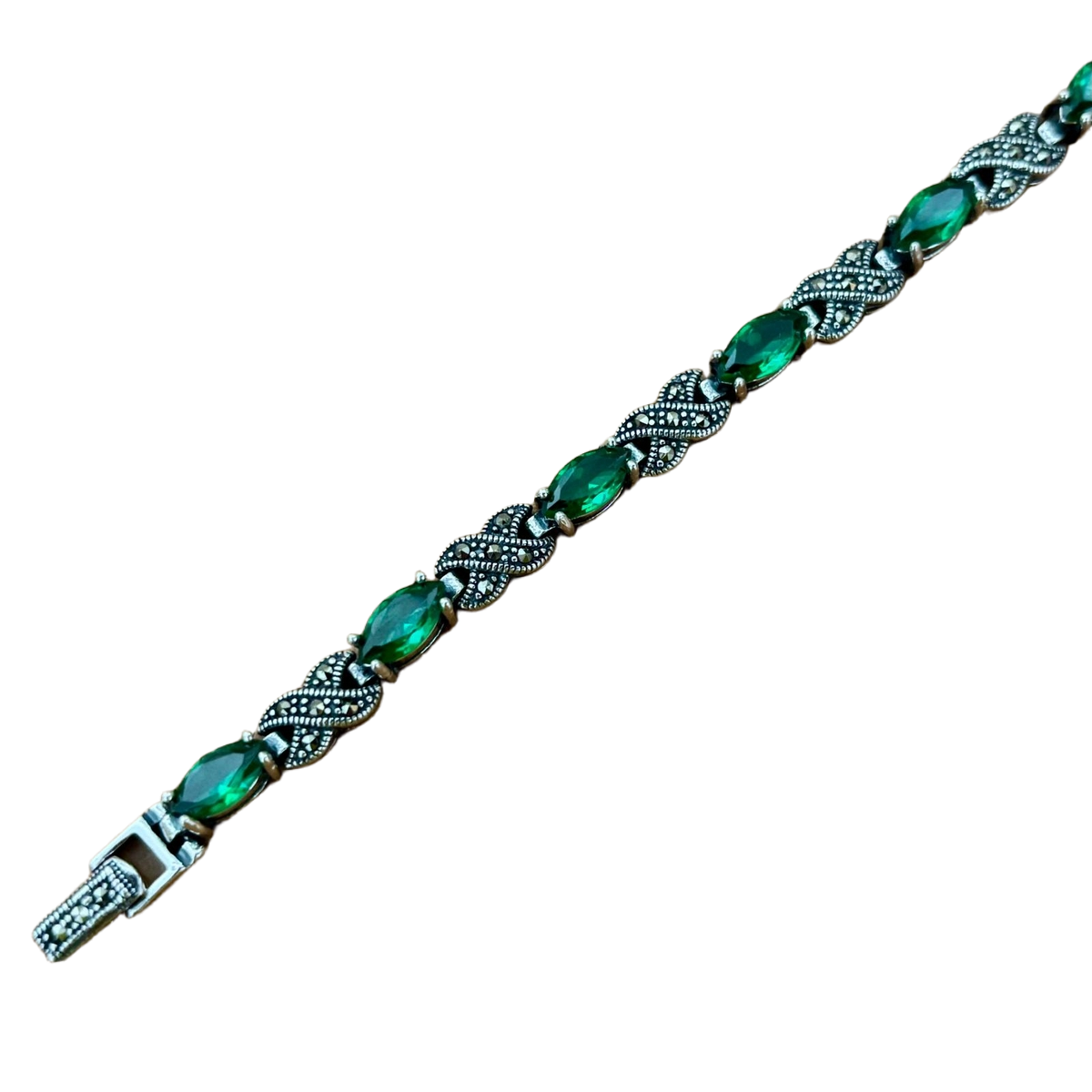Pulsera de Plata de 1ª Ley con Circonitas Verdes y Marcasitas