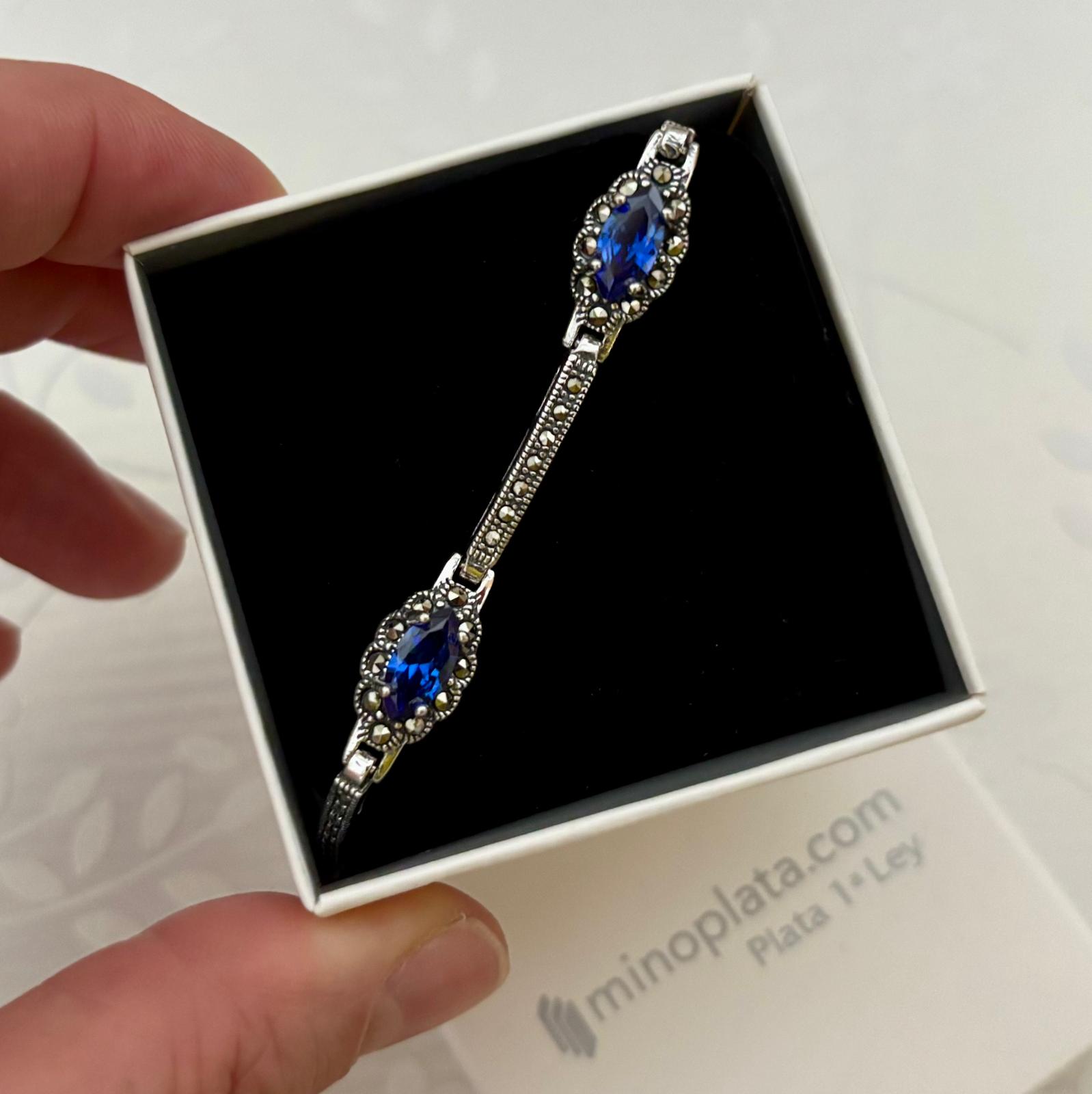 Pulsera de Plata de 1ª Ley con Circonitas Azul Zafiro y Marcasitas 3