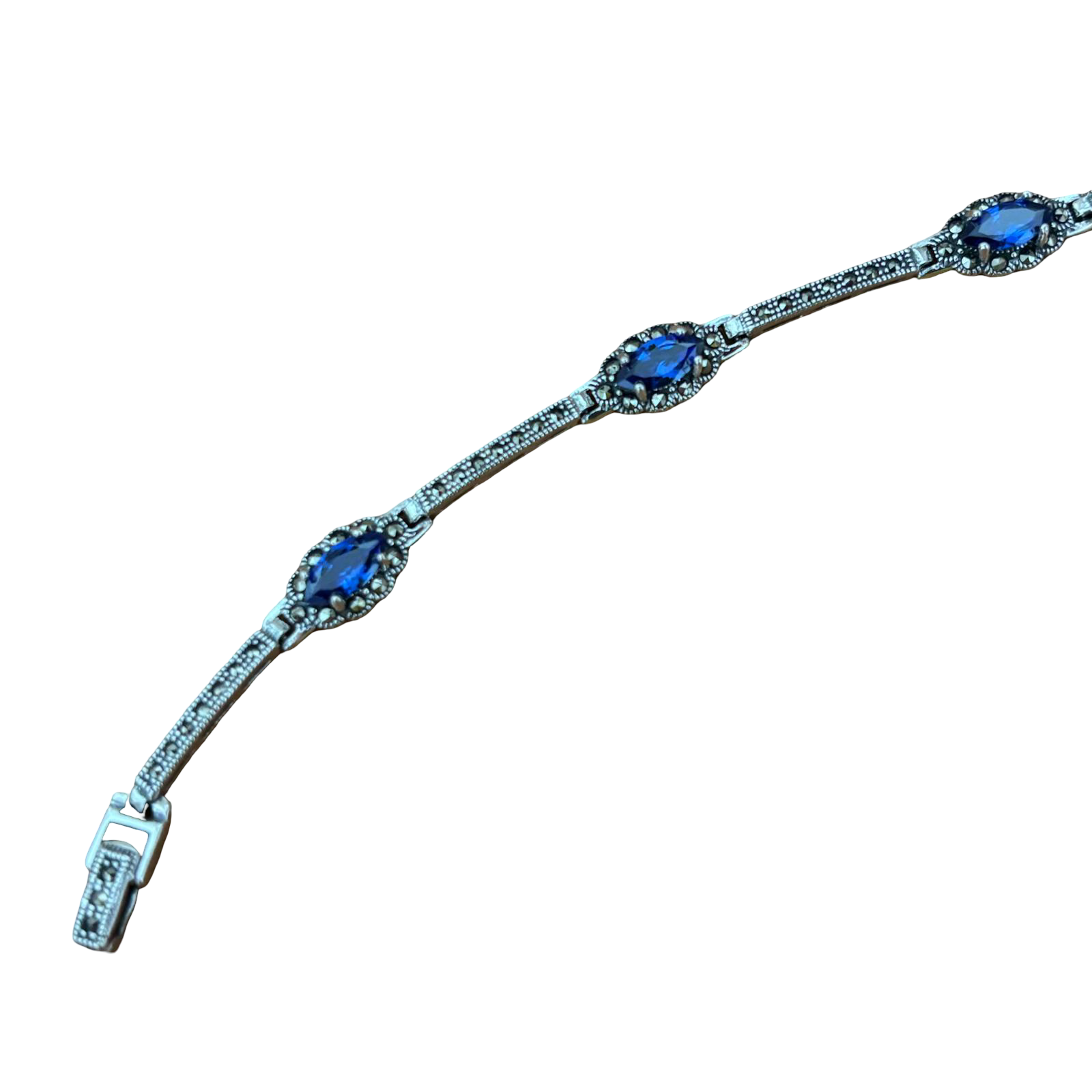 Pulsera de Plata de 1ª Ley con Circonitas Azul Zafiro y Marcasitas