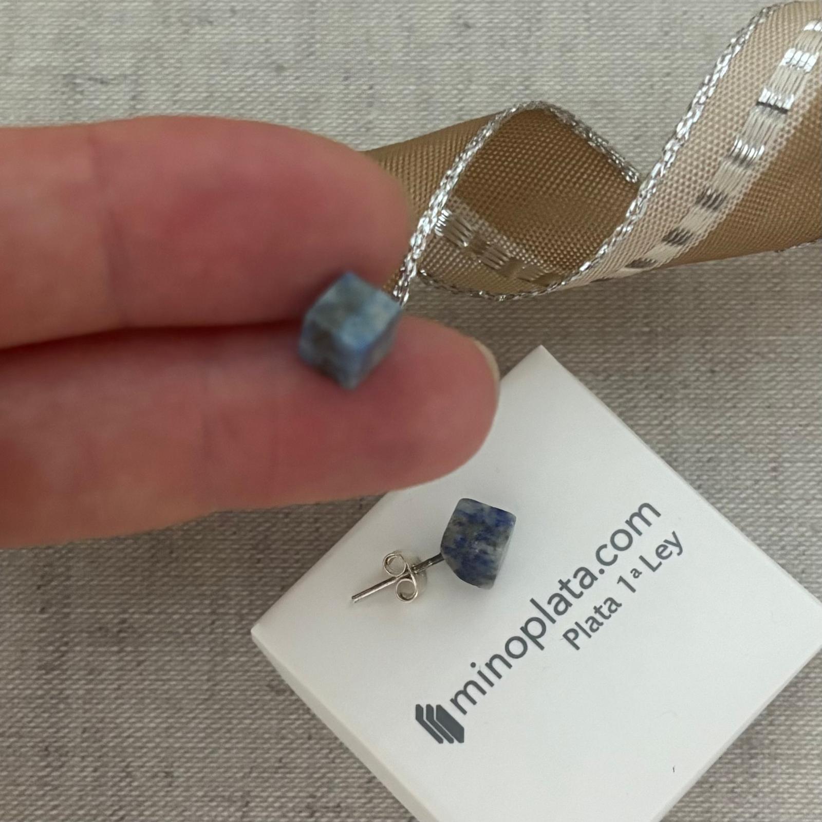 Pendientes cubo lapislazuli 5mm y Plata de ley 925 4
