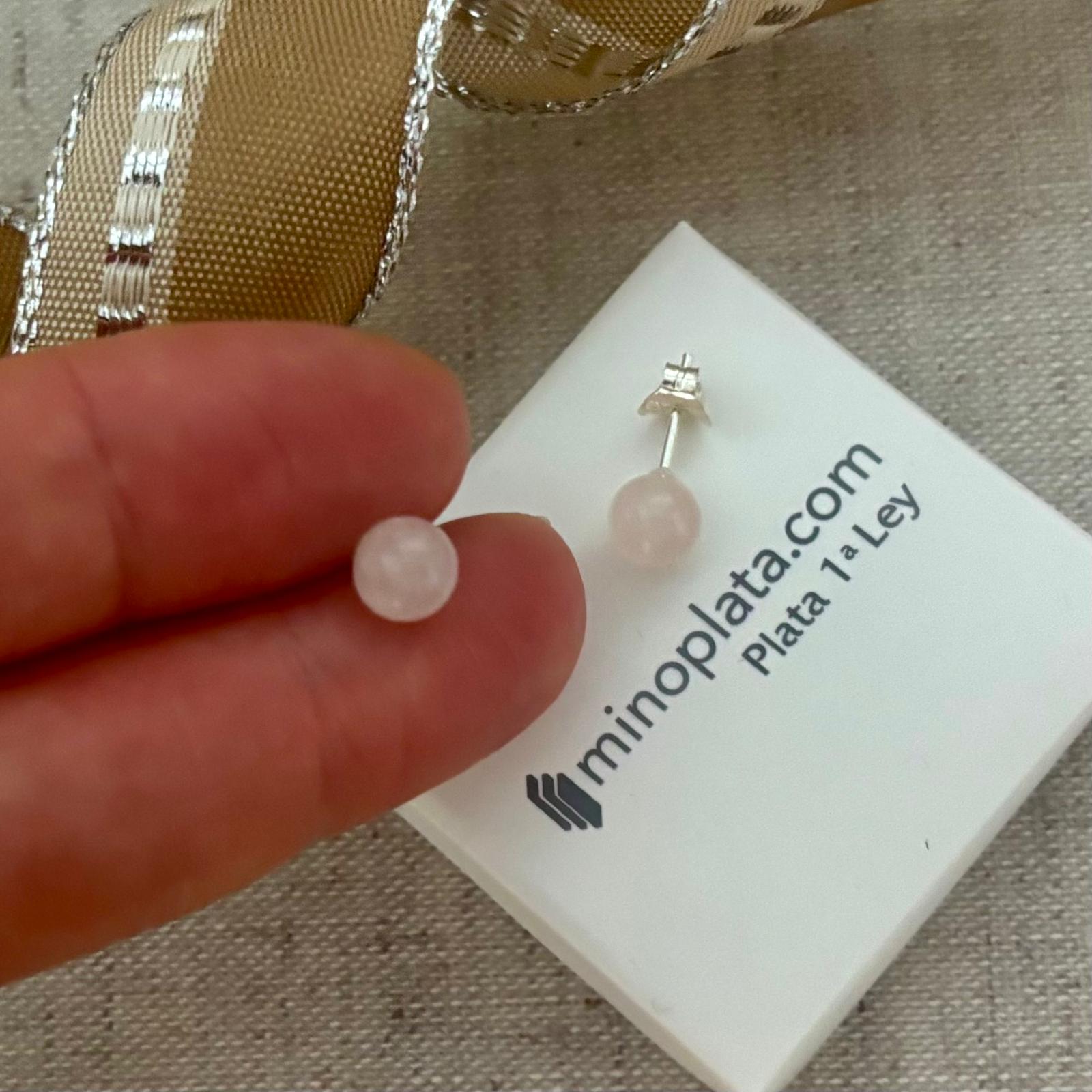 Pendientes bola 6mm de cuarzo rosa en Plata de ley 925