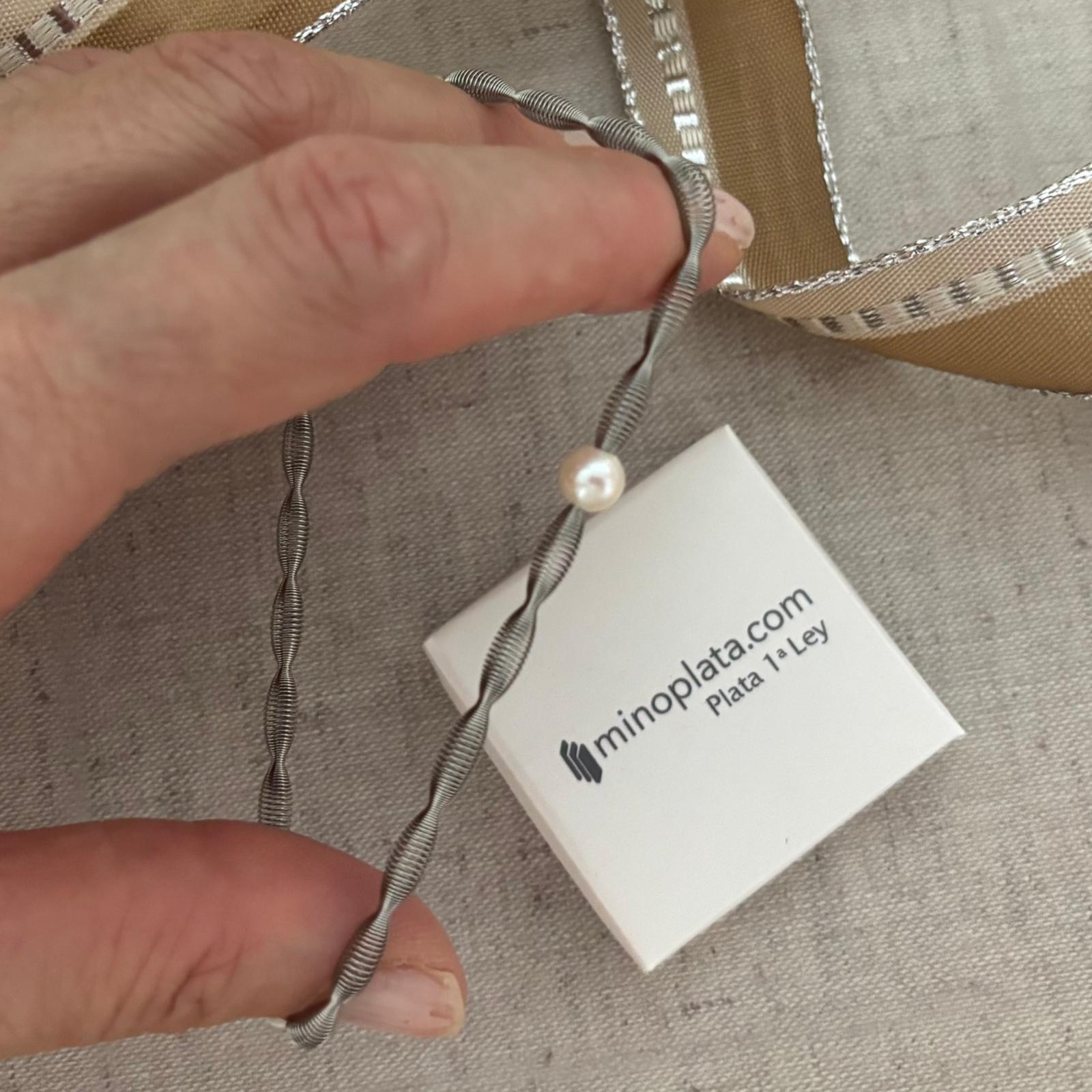 Pulsera elástica ondas de Acero con Perla cultivada 6mm 3