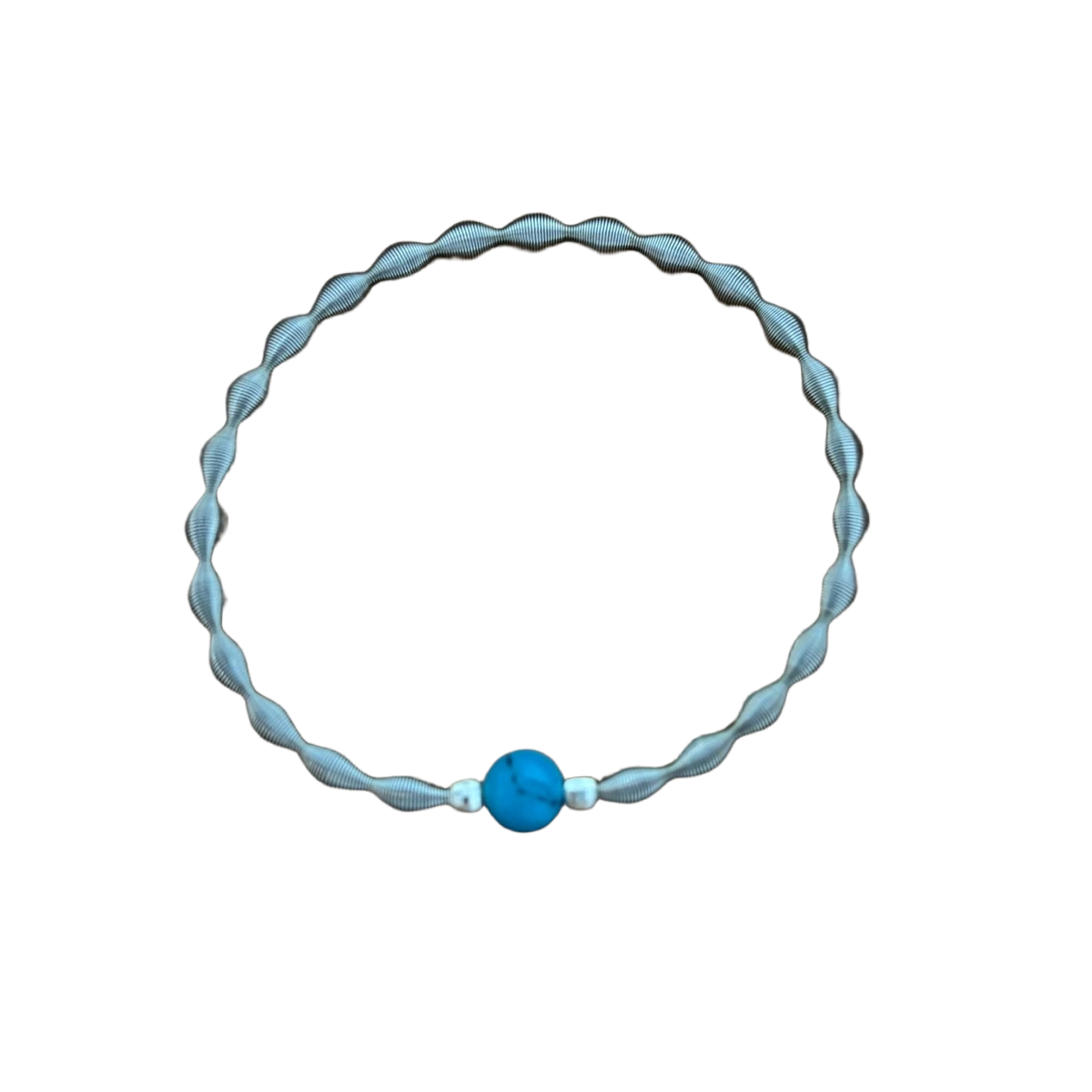 Pulsera elástica de Acero con bolita color turquesa y Plata de ley 925