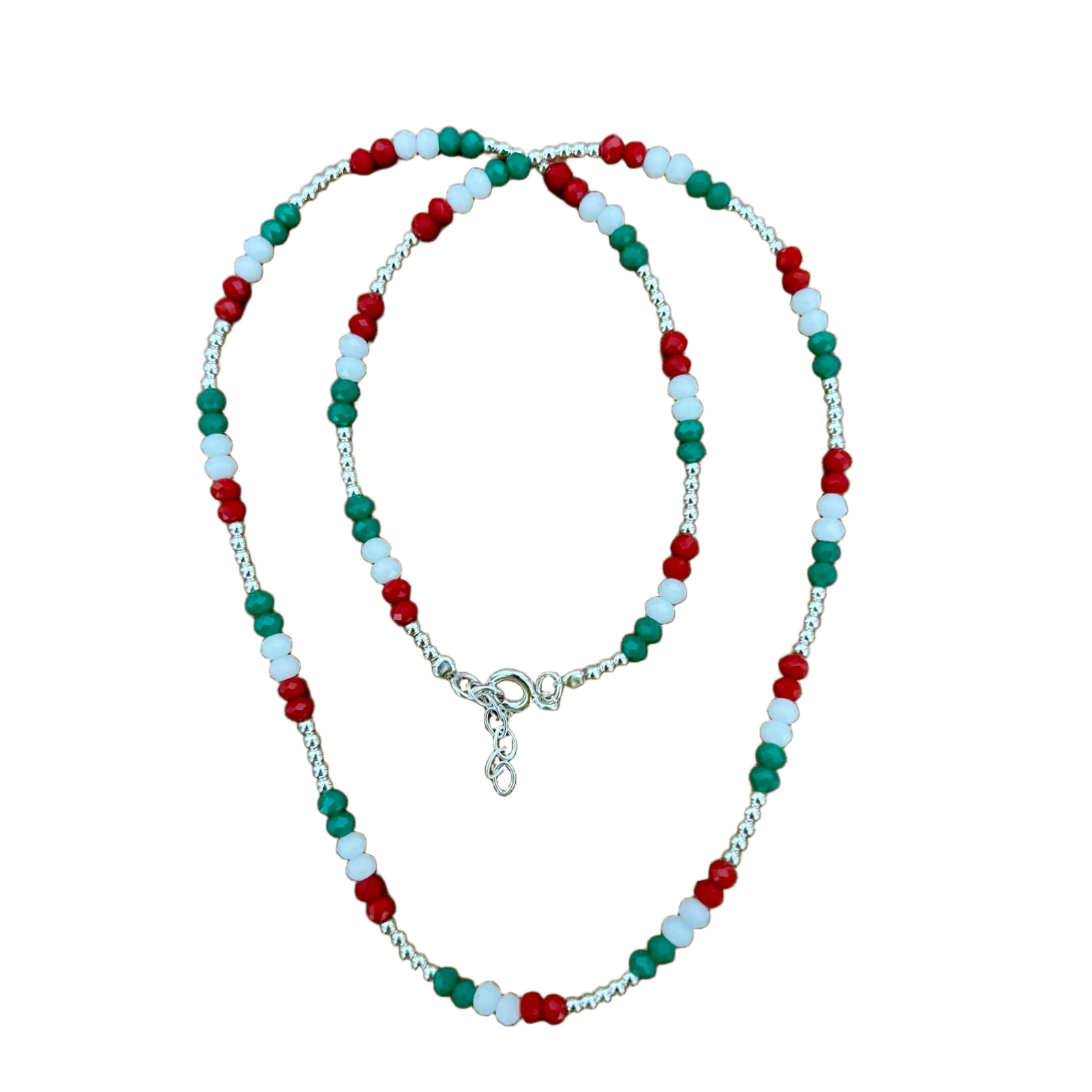 Gargantilla unisex piedras bandera italiana con bolitas de Plata de ley 925